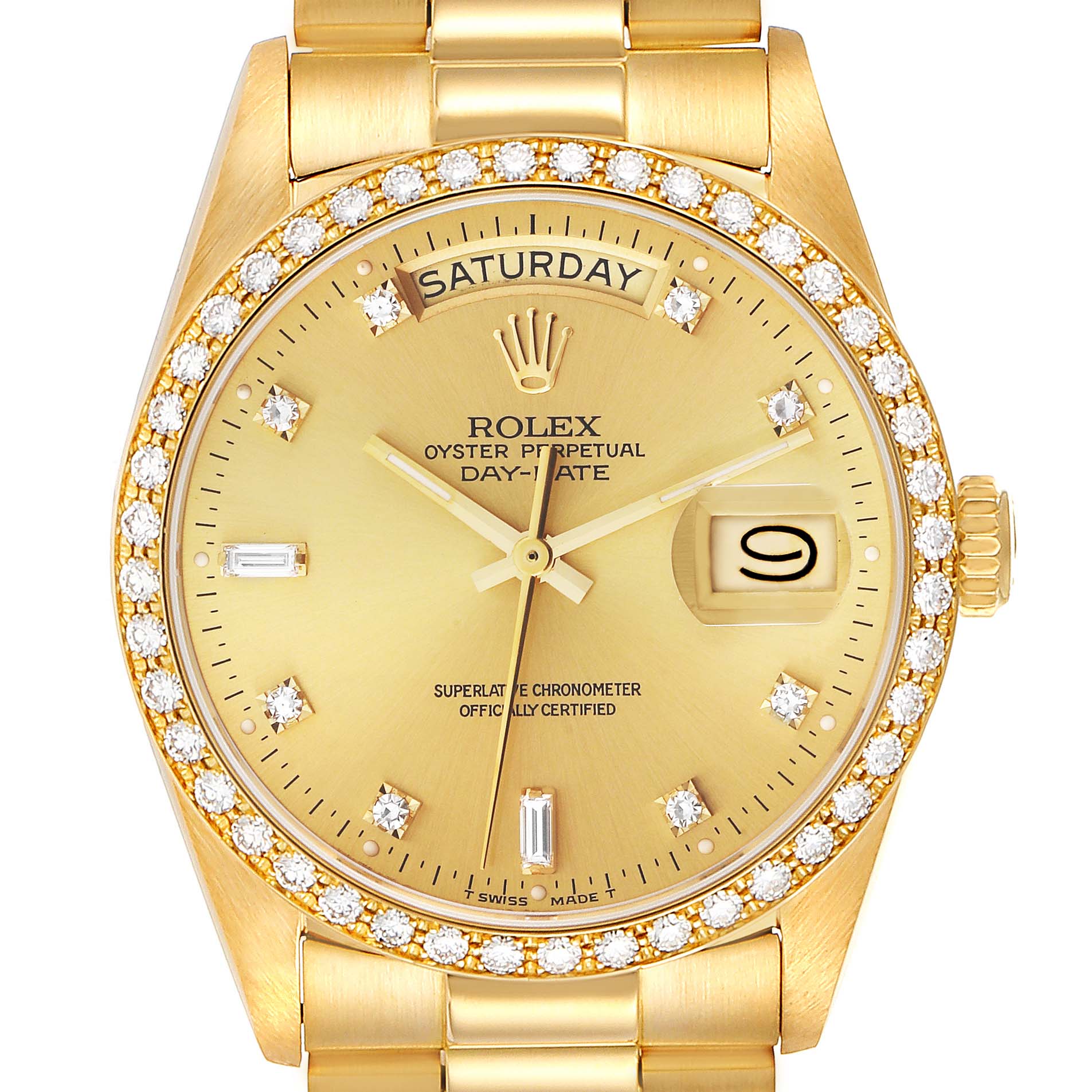 Rolex President Day-Date Yellow Gold Diamond Bezel  Watch 18048