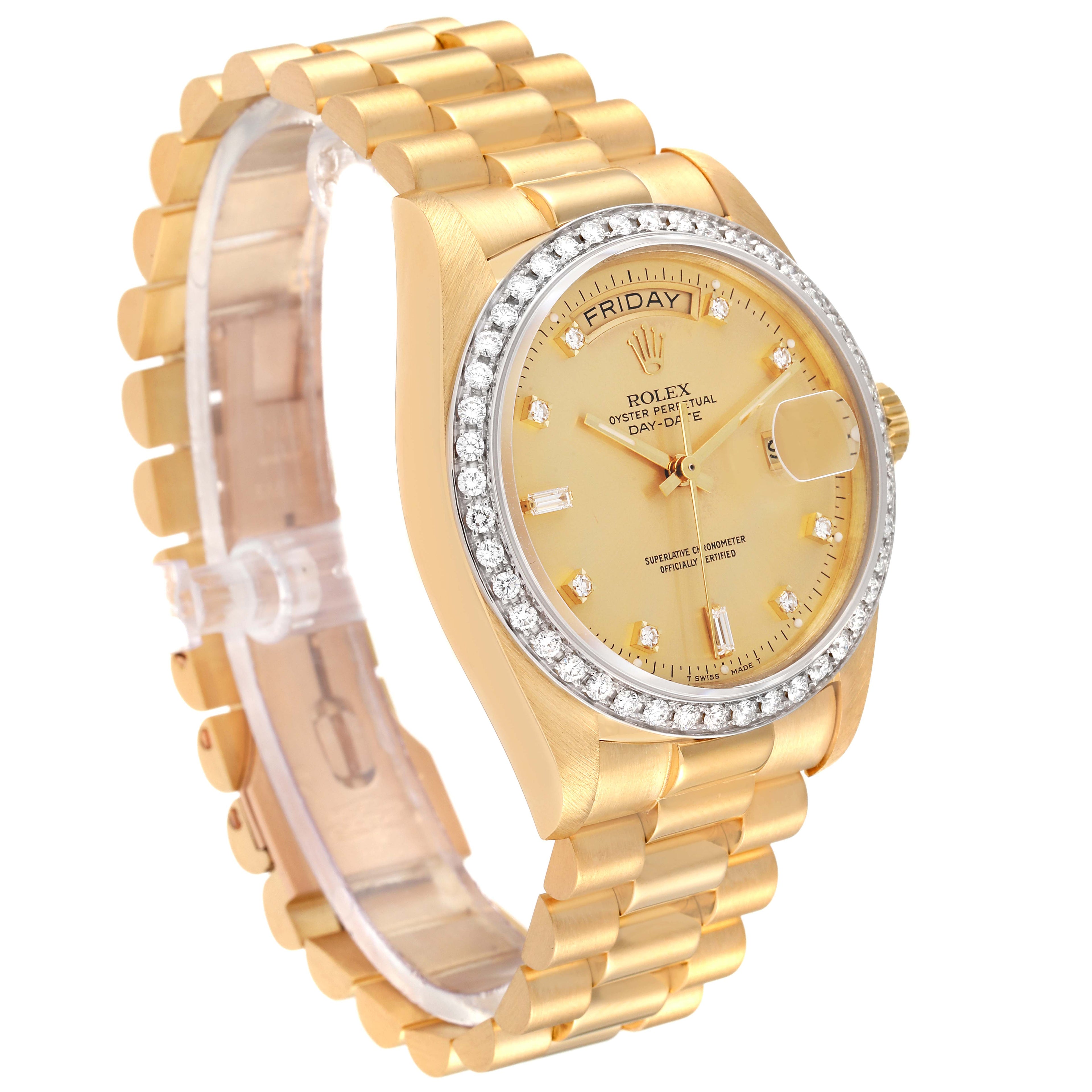 Rolex President Day-Date Yellow Gold Diamond Bezel  Watch 18048 Papers