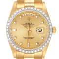 Rolex President Day-Date Yellow Gold Diamond Bezel  Watch 18048 Papers