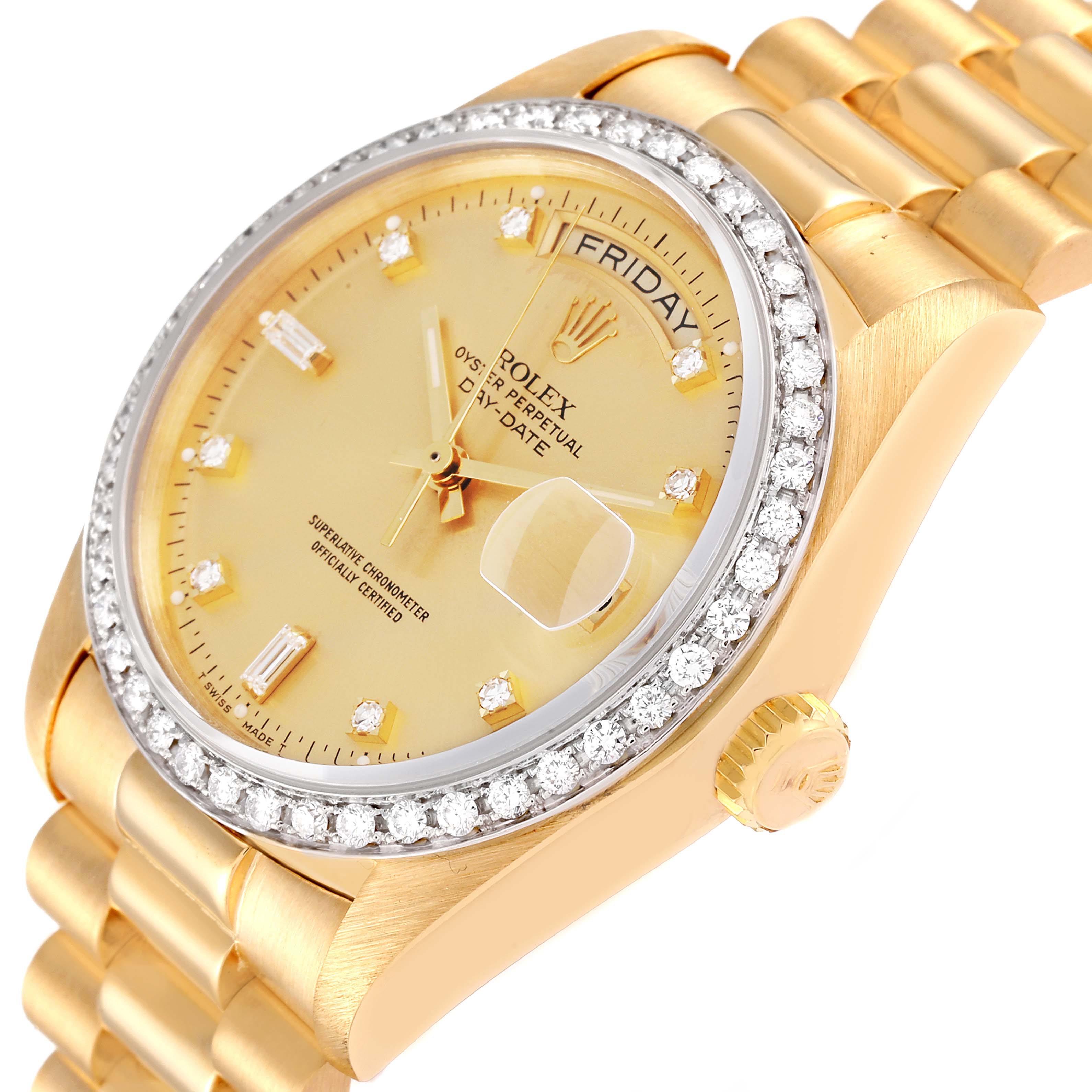 Rolex President Day-Date Yellow Gold Diamond Bezel  Watch 18048 Papers