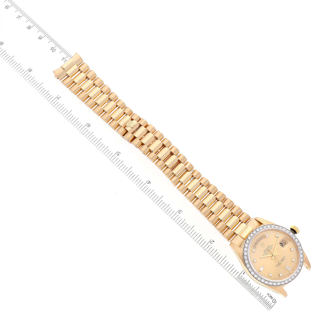Rolex President Day-Date Yellow Gold Diamond Bezel  Watch 18048 Papers