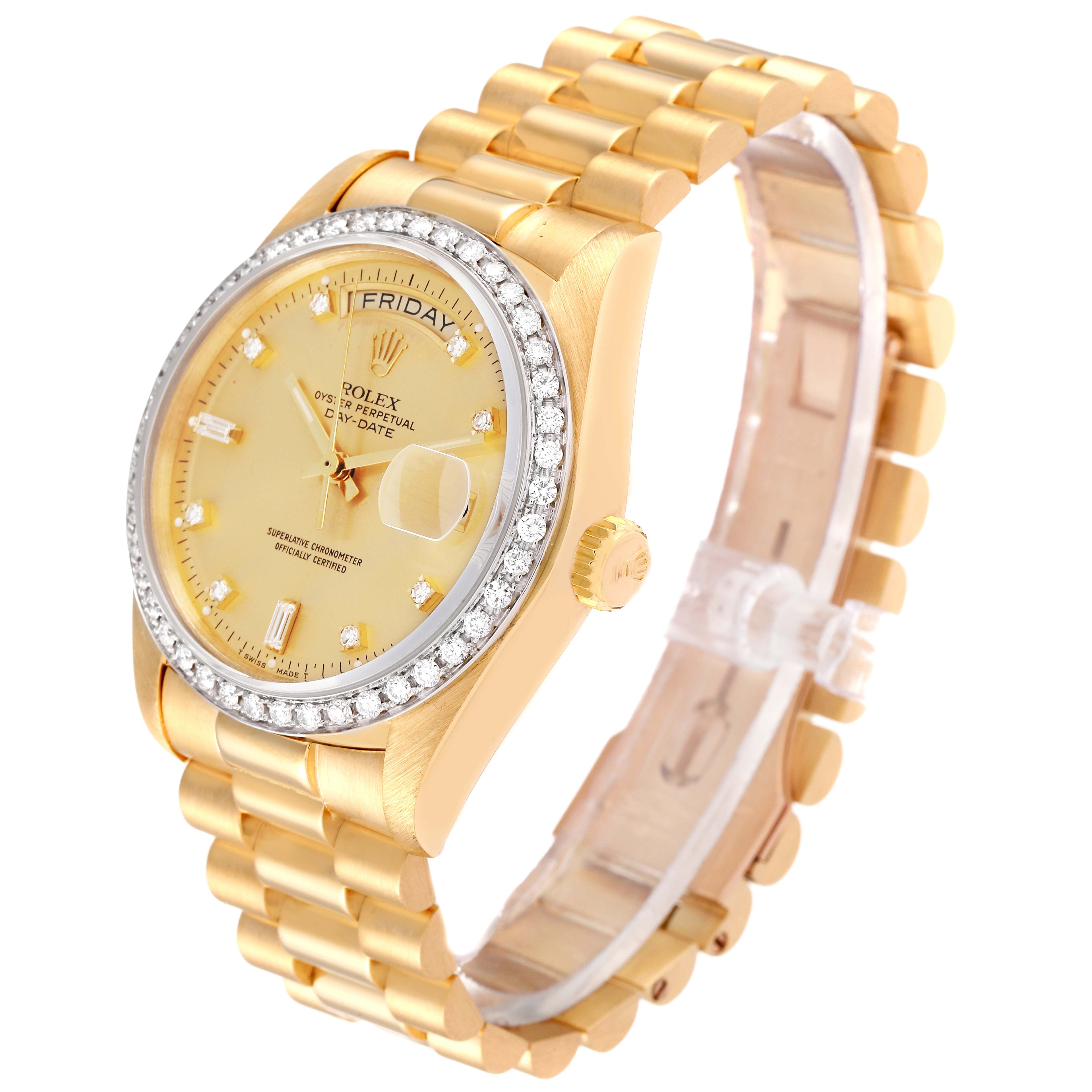 Rolex President Day-Date Yellow Gold Diamond Bezel  Watch 18048 Papers