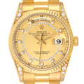 Rolex President Day Date Yellow Gold Diamond Lugs Mens Watch 18338
