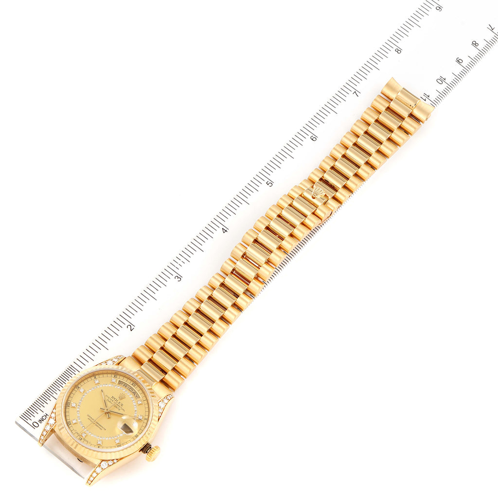 Rolex President Day Date Yellow Gold Diamond Lugs Mens Watch 18338
