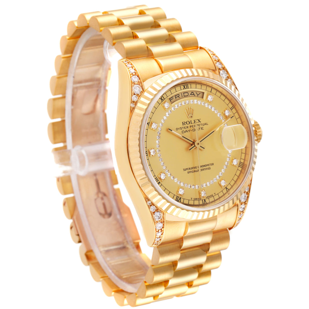 Rolex President Day Date Yellow Gold Diamond Lugs Mens Watch 18338