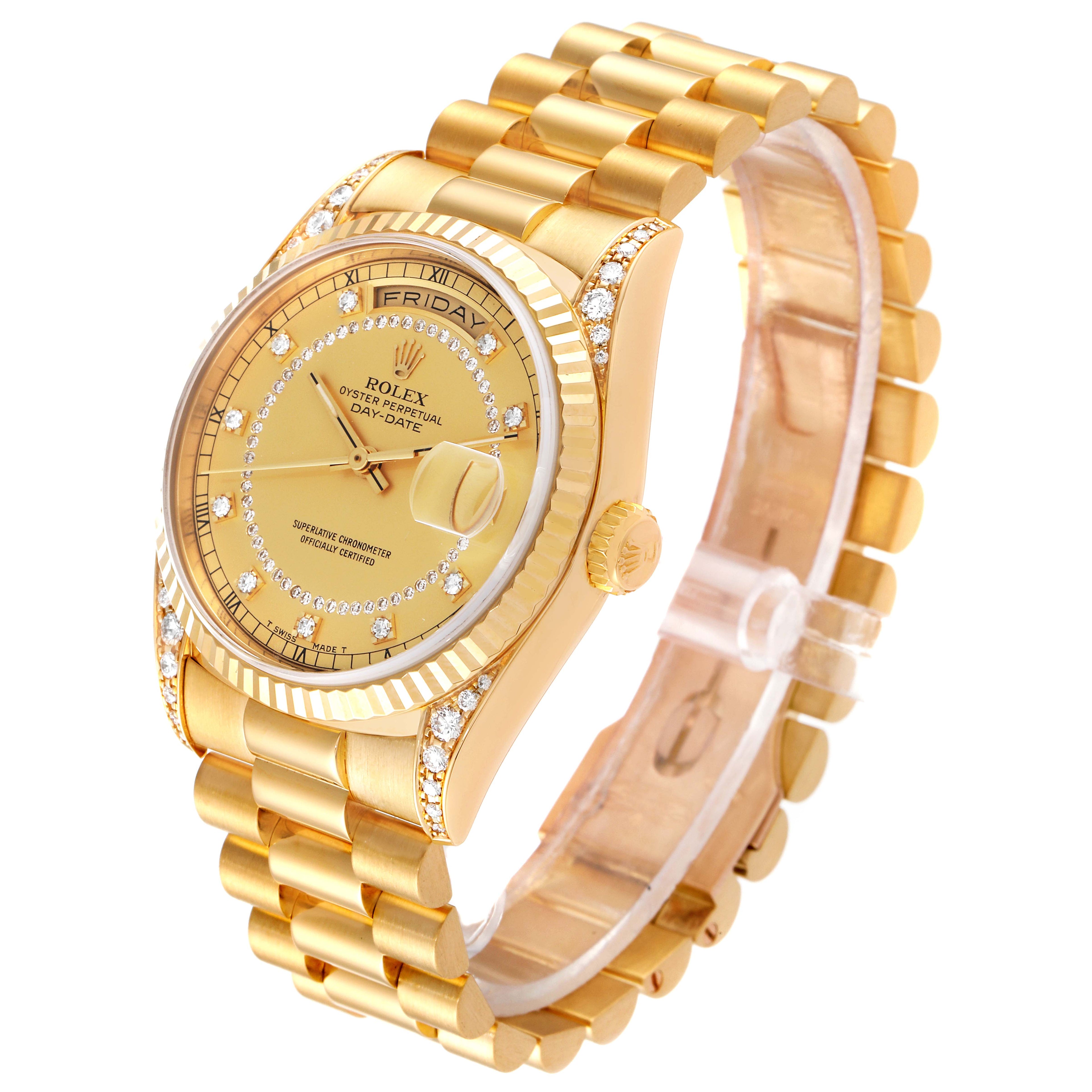 Rolex President Day Date Yellow Gold Diamond Lugs Mens Watch 18338