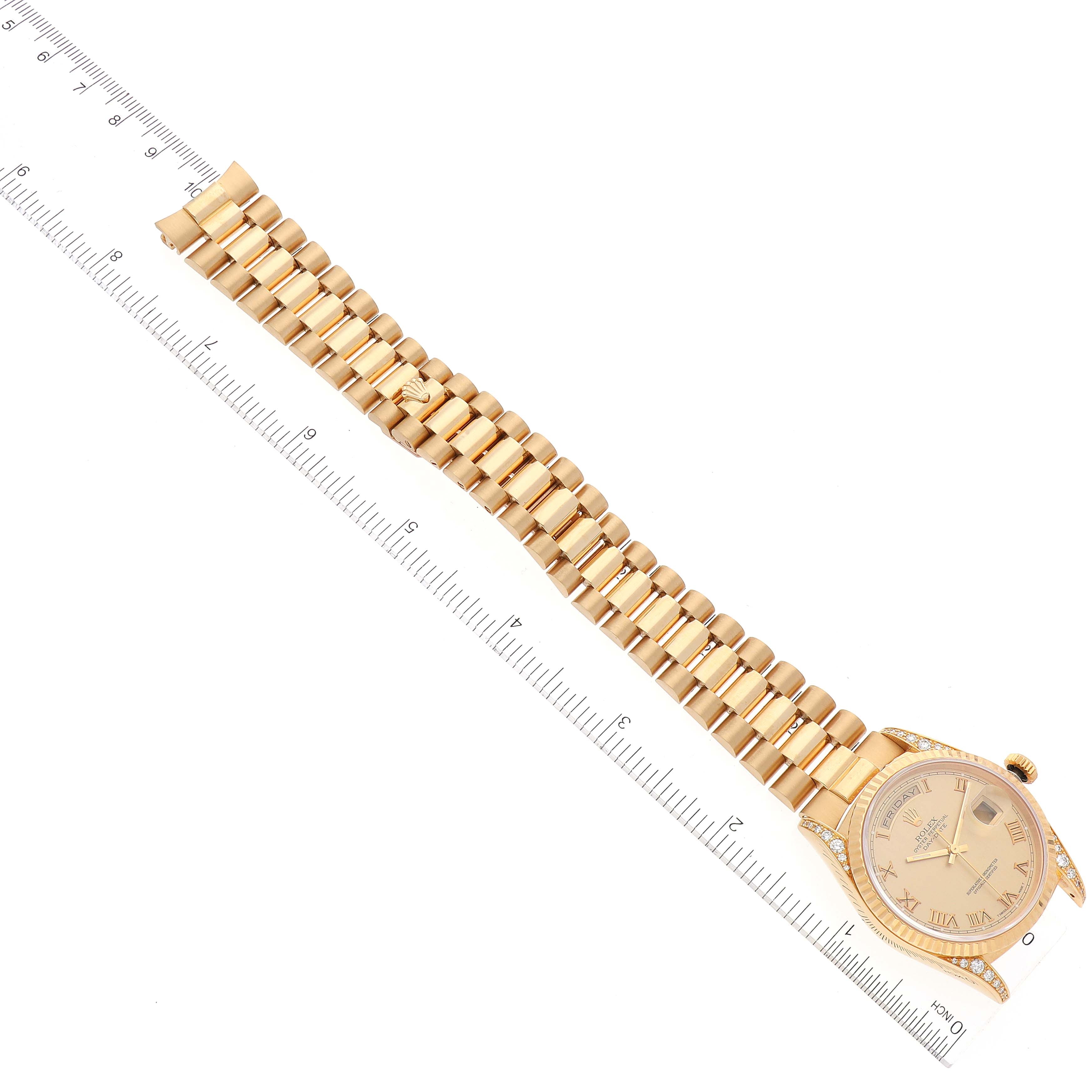 Rolex President Day Date Yellow Gold Diamond Lugs Mens Watch 18338 Papers