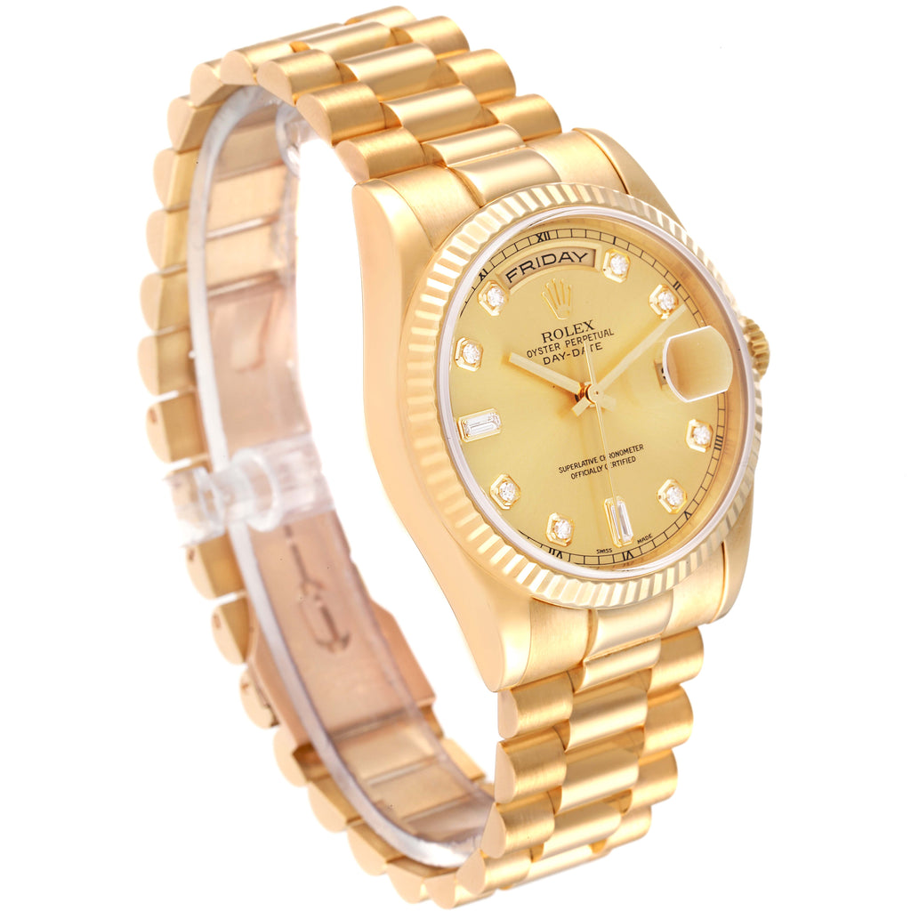 Rolex President Day Date Yellow Gold Diamond Mens Watch 118238