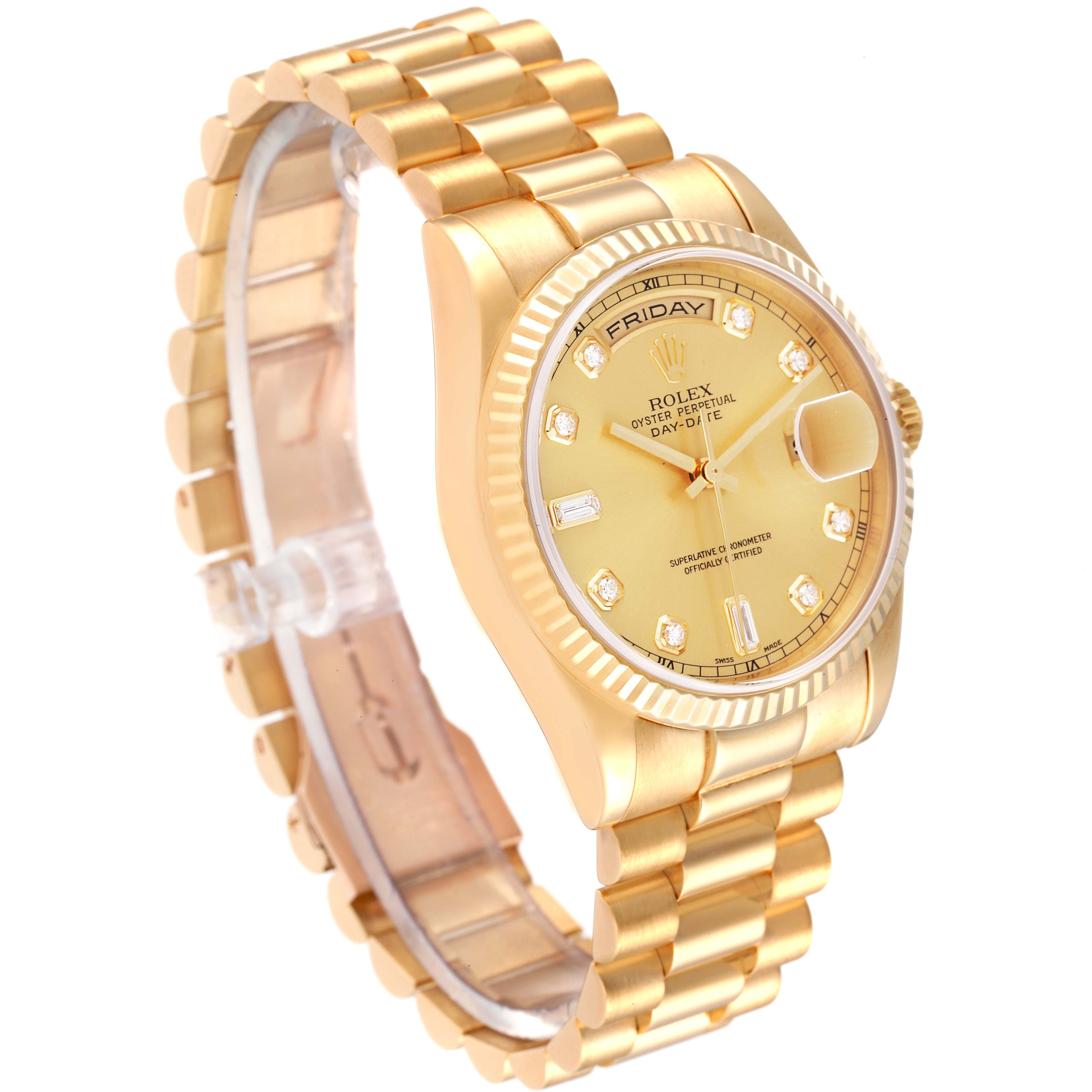 Rolex President Day Date Yellow Gold Diamond Mens Watch 118238