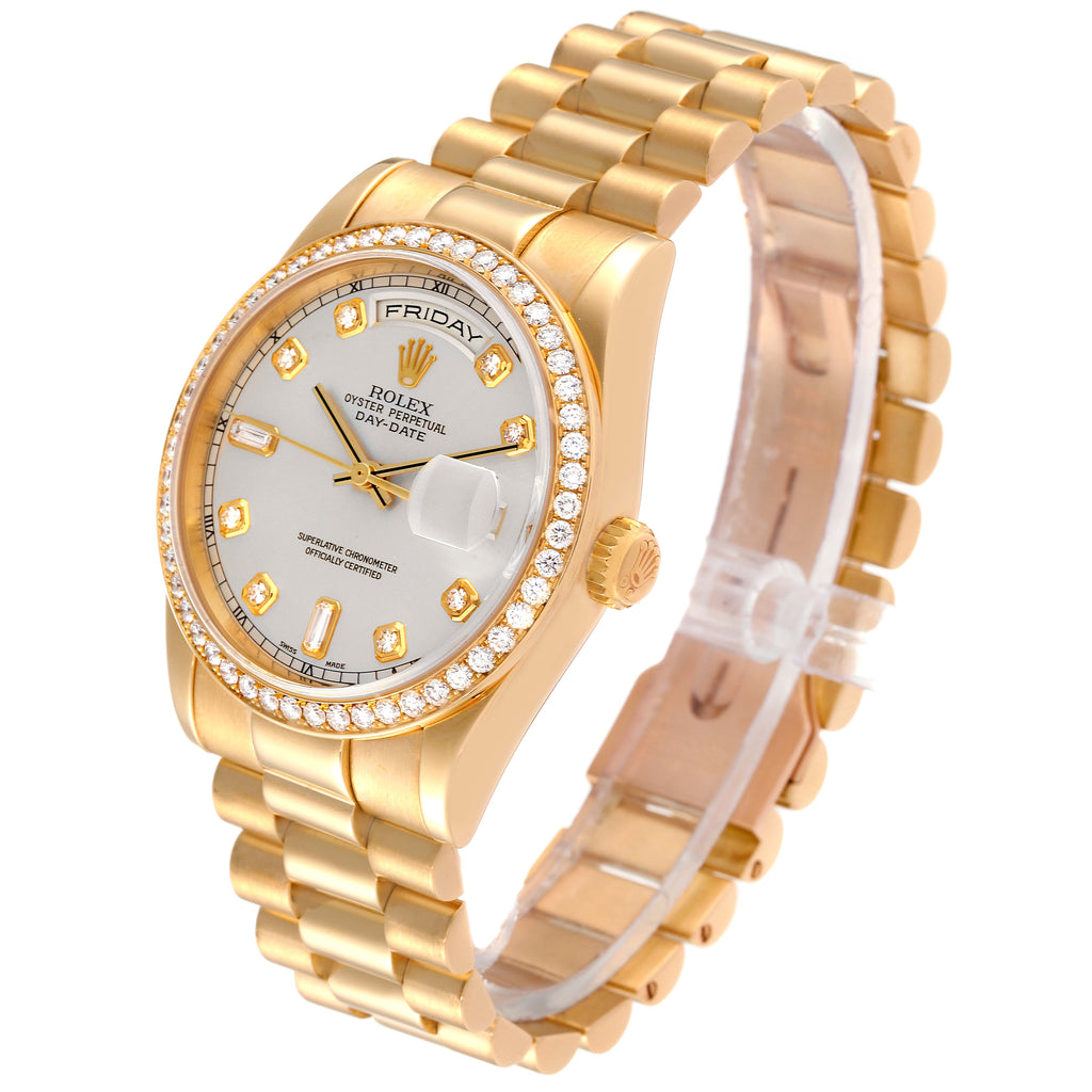 Rolex President Day Date Yellow Gold Diamond Mens Watch 118348 Box Papers