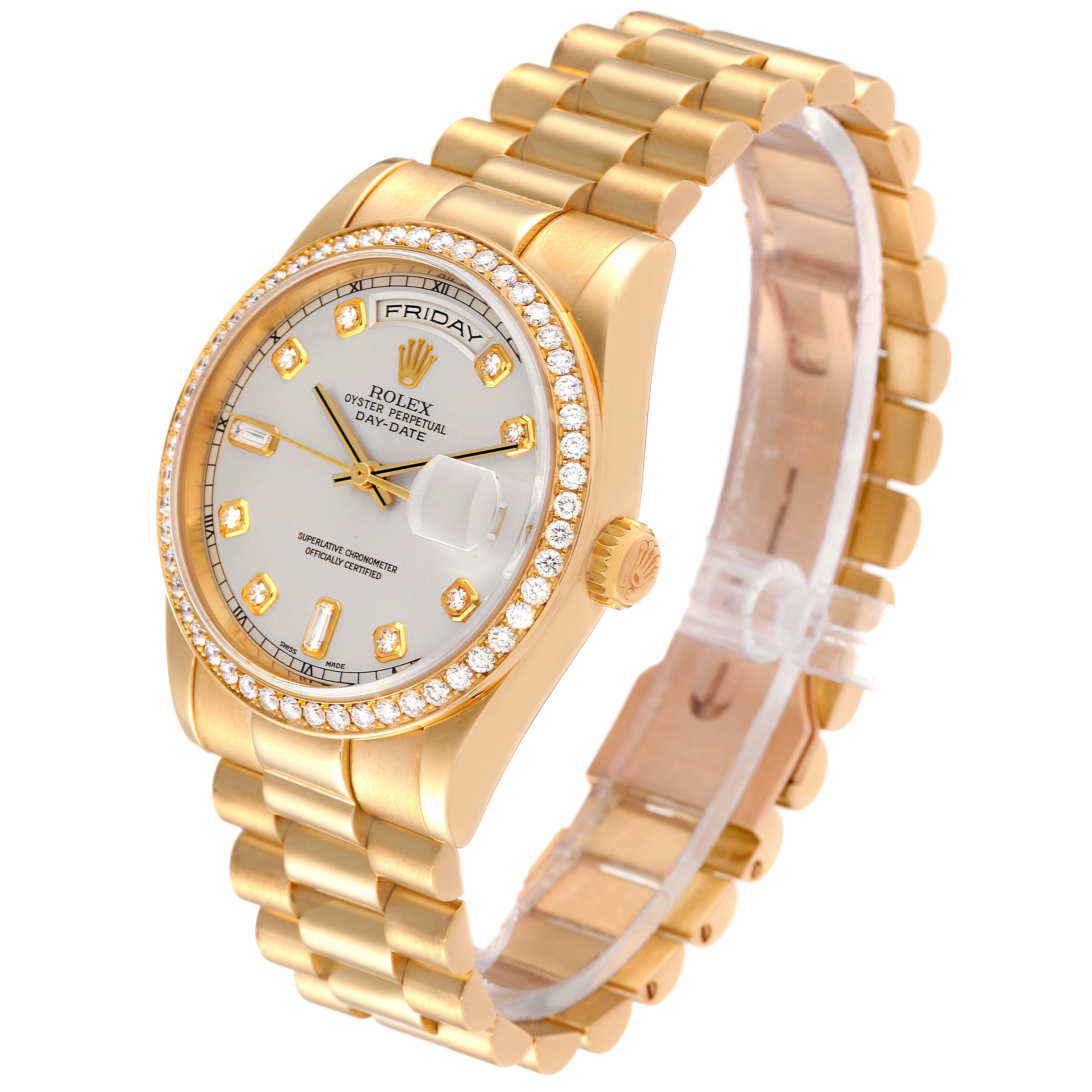 Rolex President Day Date Yellow Gold Diamond Mens Watch 118348 Box Papers