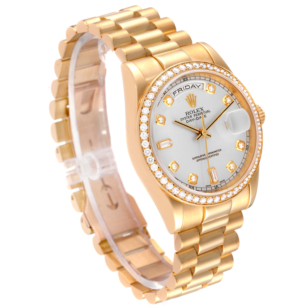 Rolex President Day Date Yellow Gold Diamond Mens Watch 118348 Box Papers