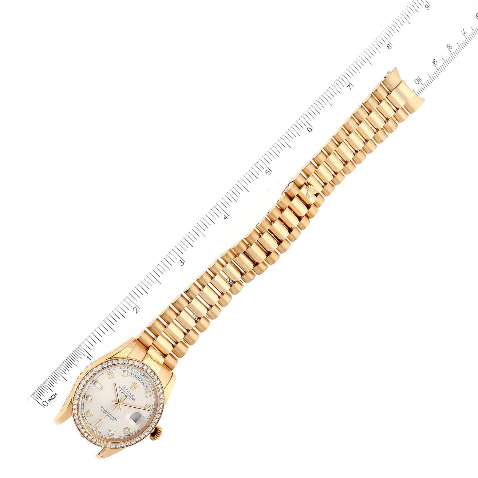 Rolex President Day Date Yellow Gold Diamond Mens Watch 118348 Box Papers