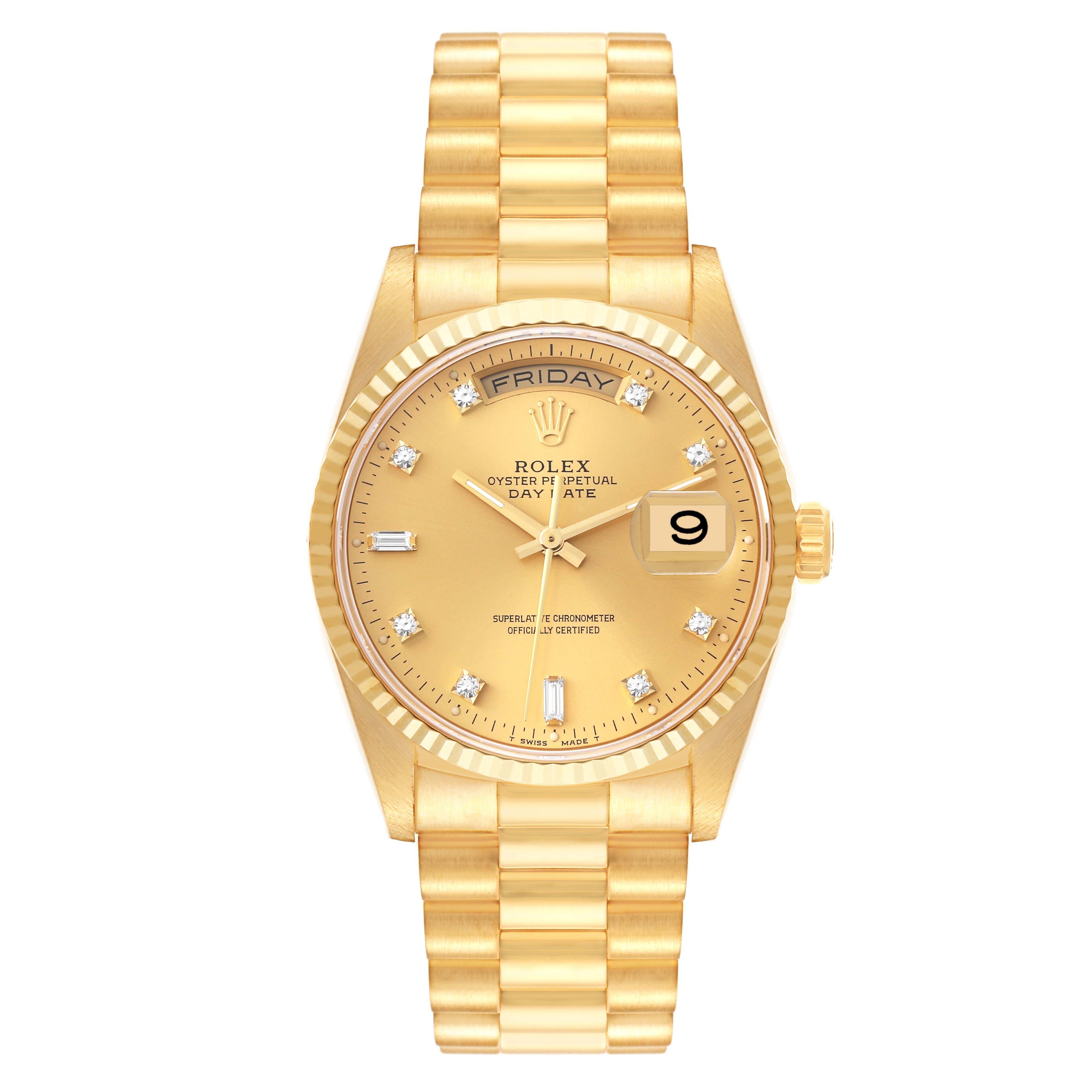 Rolex President Day-Date Yellow Gold Diamond Mens Watch 18238 Box Papers