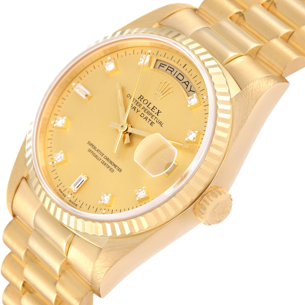 Rolex President Day-Date Yellow Gold Diamond Mens Watch 18238 Box Papers