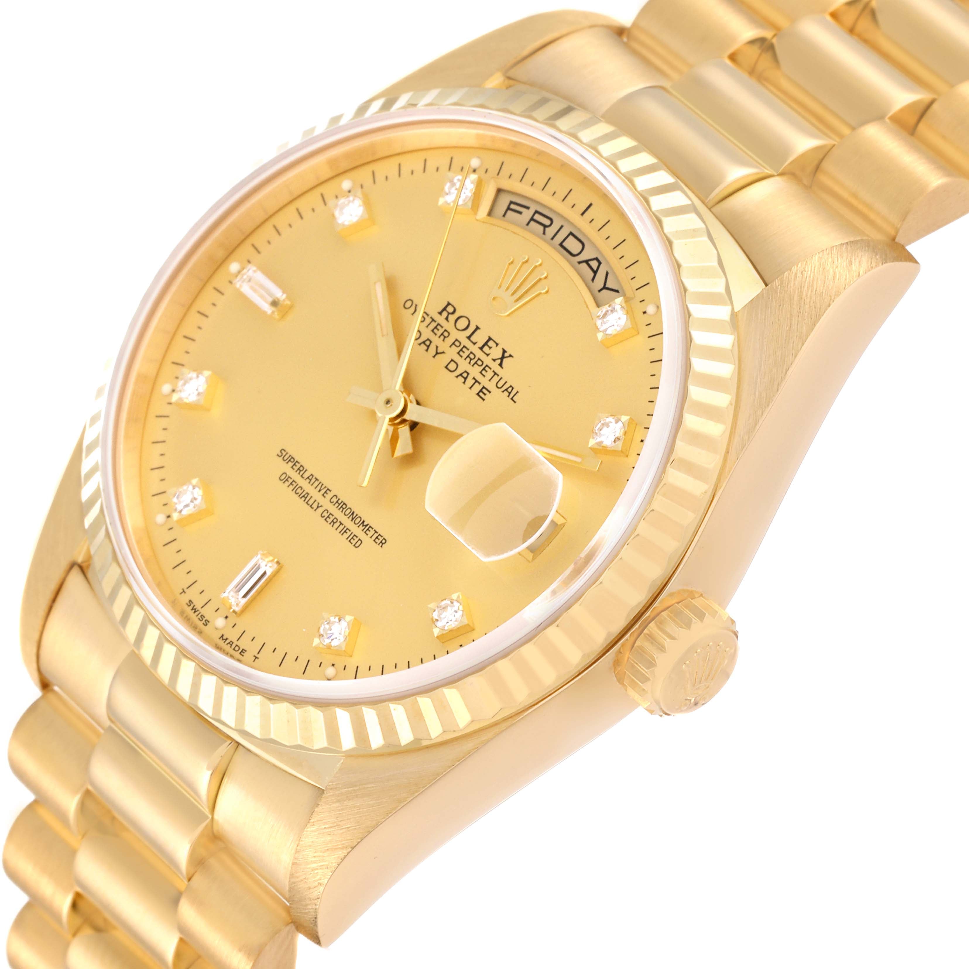 Rolex President Day-Date Yellow Gold Diamond Mens Watch 18238 Box Papers