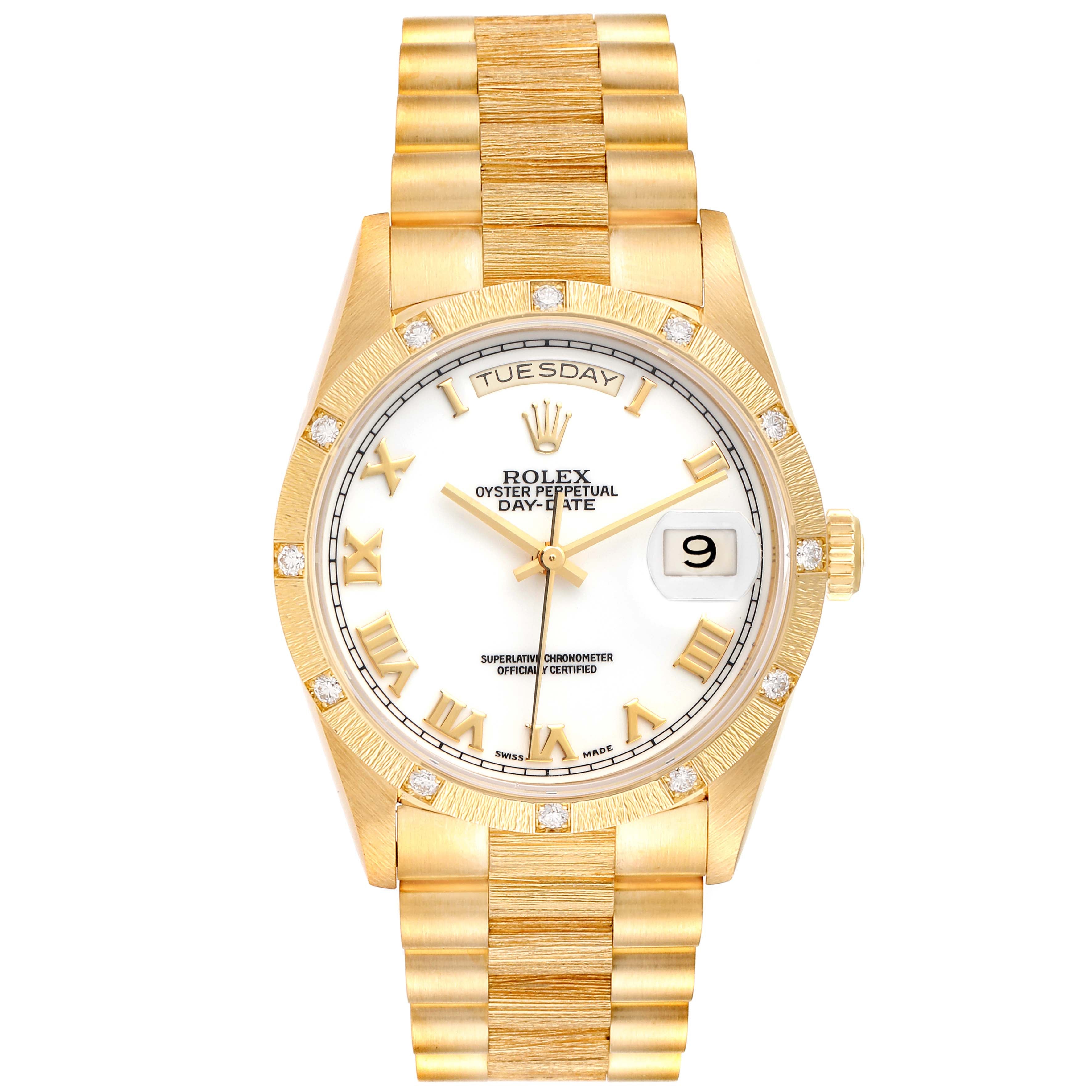 Rolex President Day-Date Yellow Gold Diamond Mens Watch 18308