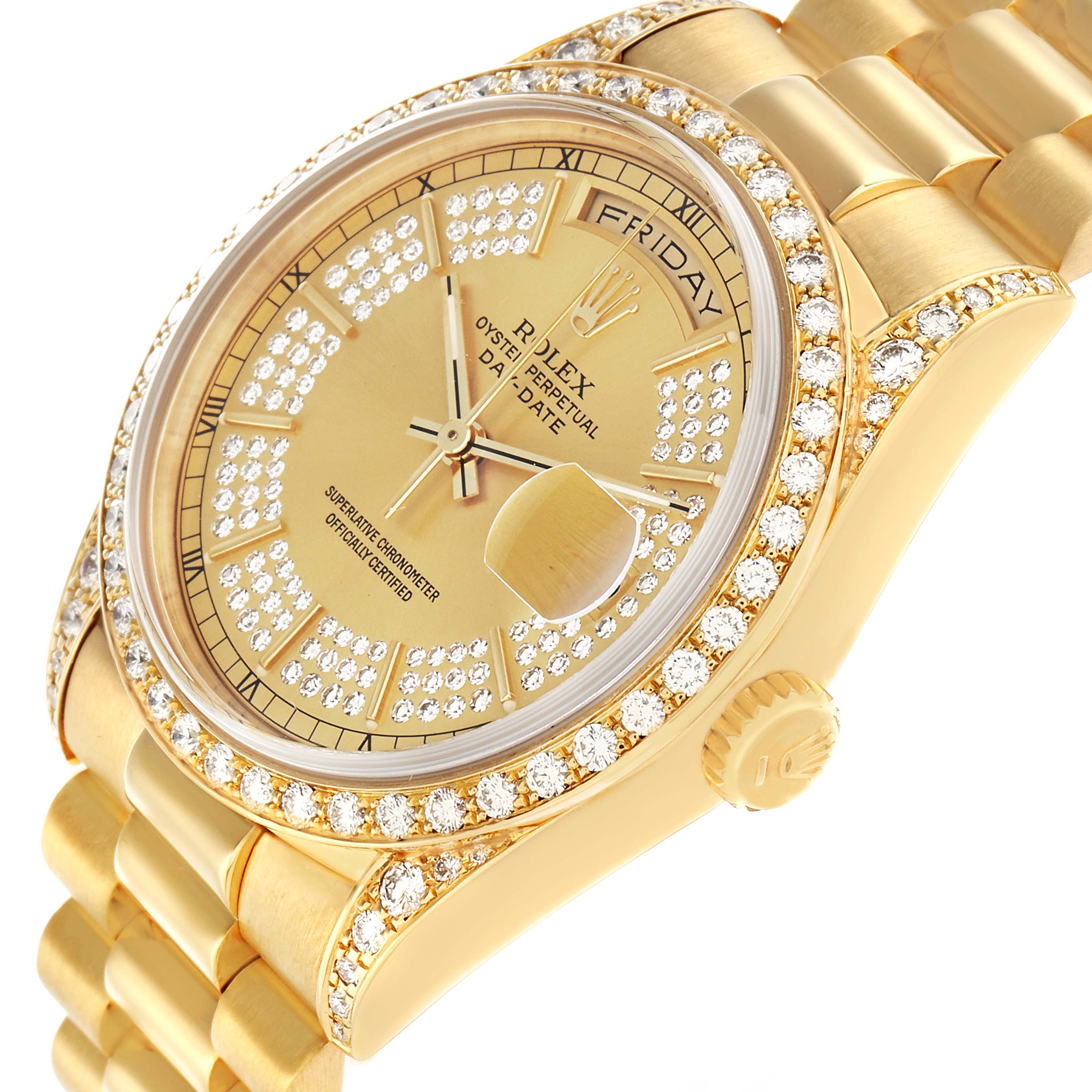 Rolex President Day-Date Yellow Gold Diamond Mens Watch 18388 + ADD ONE LINK (INSTALLED) - NO RETURN