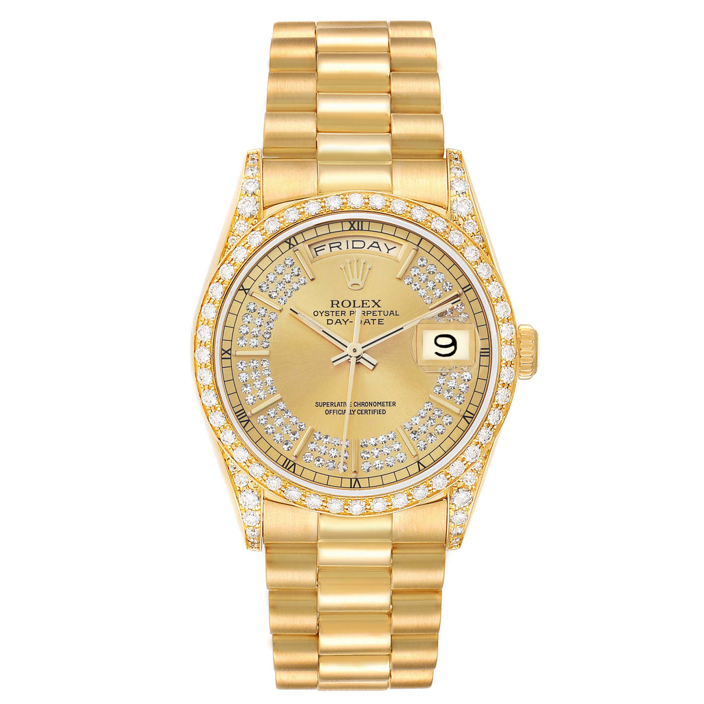 Rolex President Day-Date Yellow Gold Diamond Mens Watch 18388 + ADD ONE LINK (INSTALLED) - NO RETURN