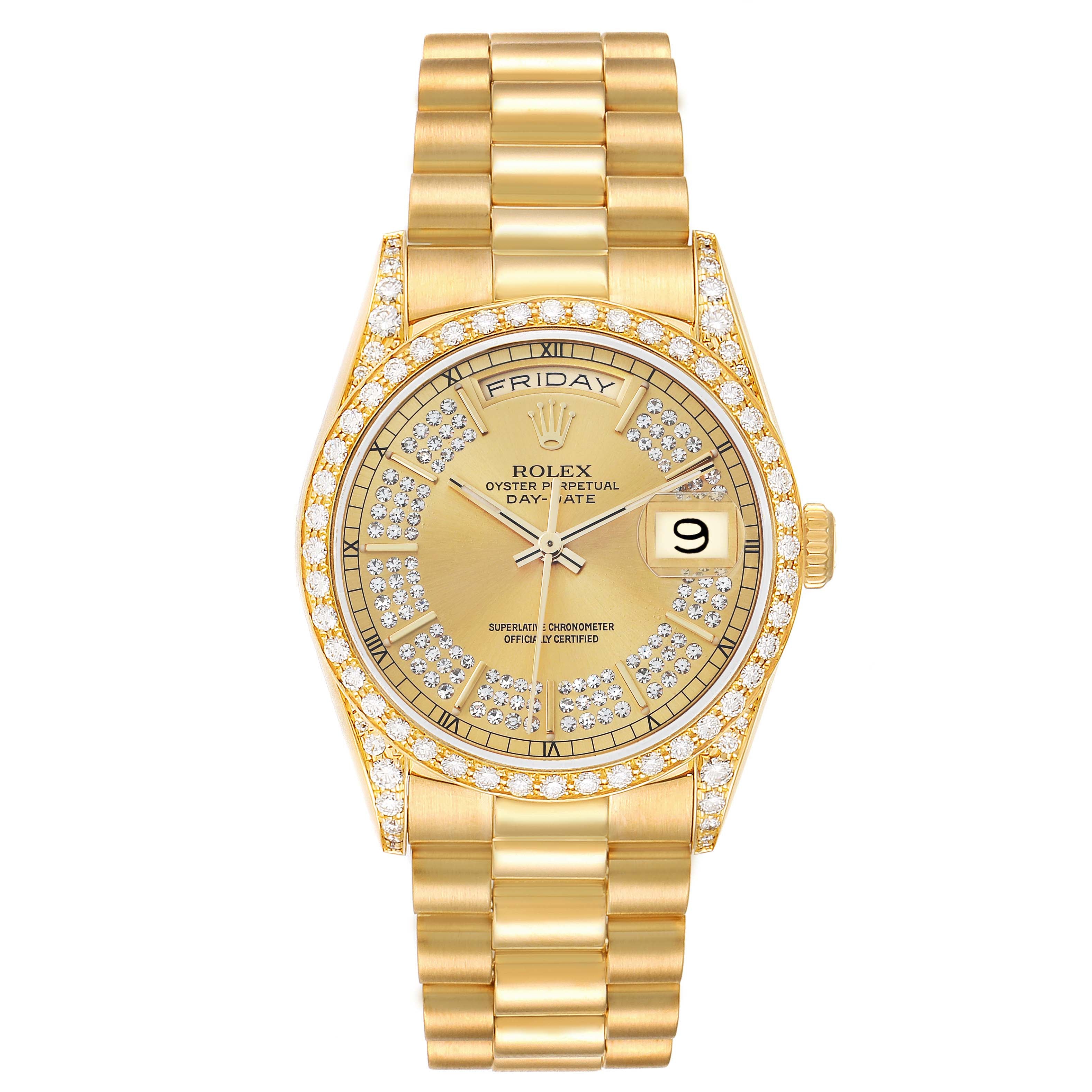 Rolex President Day-Date Yellow Gold Diamond Mens Watch 18388 + ADD ONE LINK (INSTALLED) - NO RETURN
