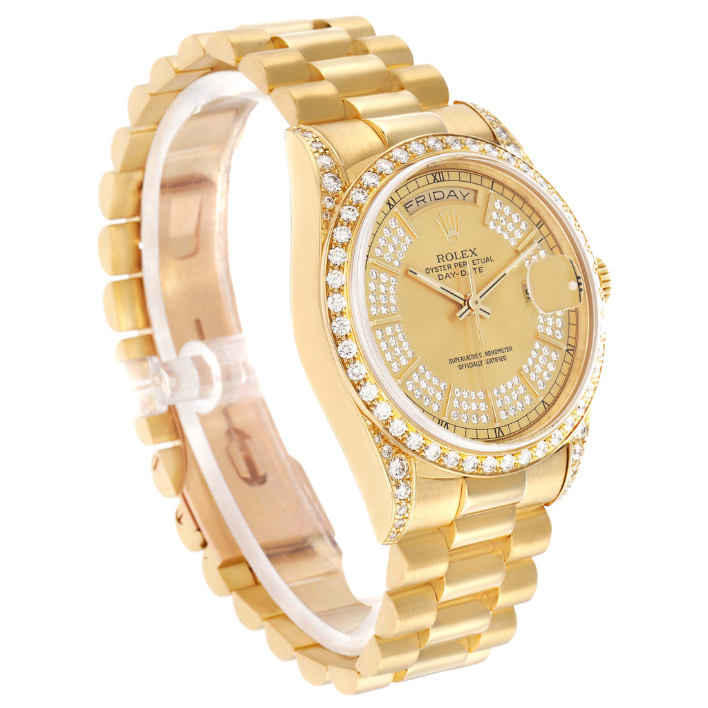 Rolex President Day-Date Yellow Gold Diamond Mens Watch 18388 + ADD ONE LINK (INSTALLED) - NO RETURN