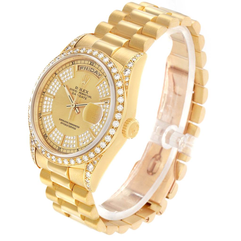 Rolex President Day-Date Yellow Gold Diamond Mens Watch 18388 + ADD ONE LINK (INSTALLED) - NO RETURN