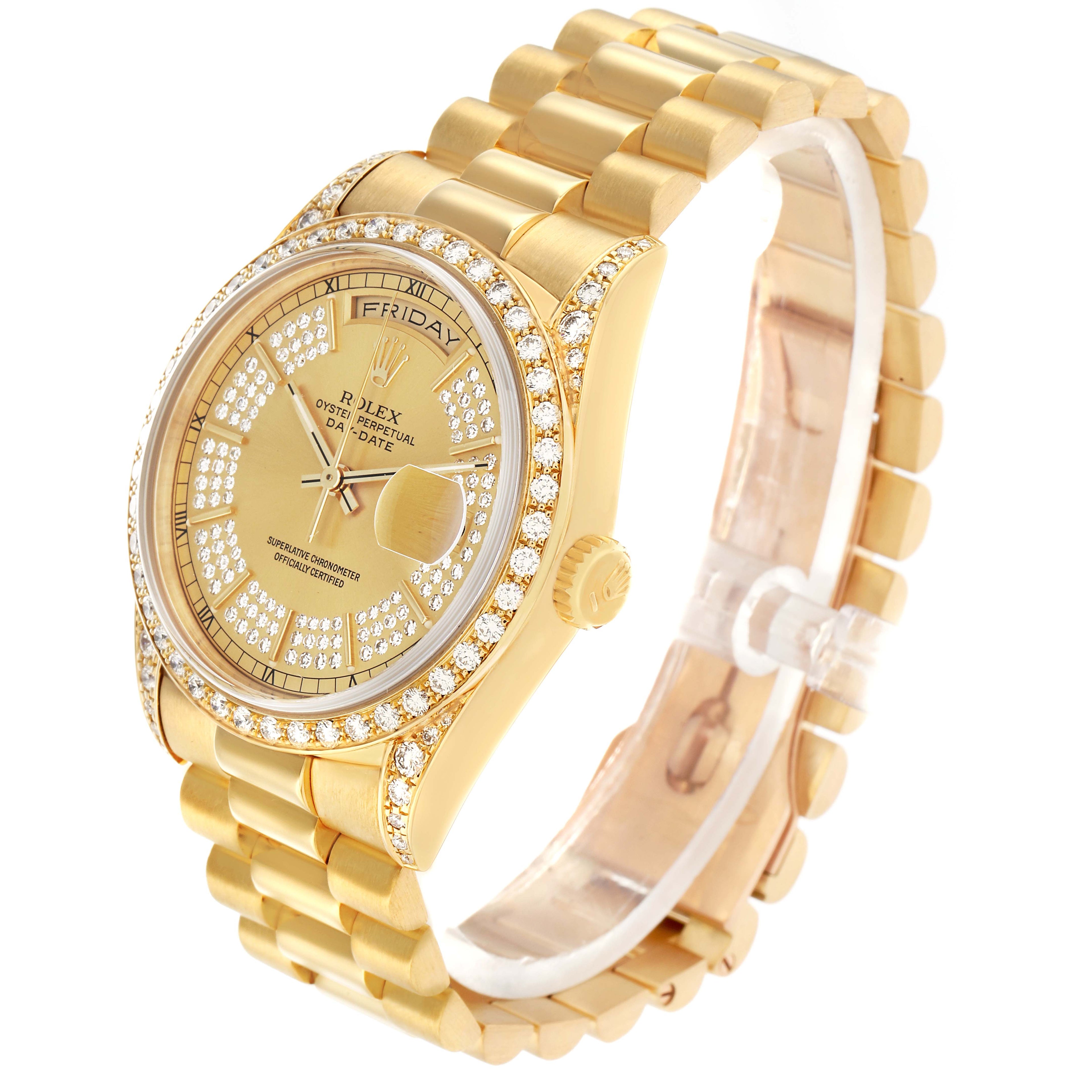 Rolex President Day-Date Yellow Gold Diamond Mens Watch 18388 + ADD ONE LINK (INSTALLED) - NO RETURN