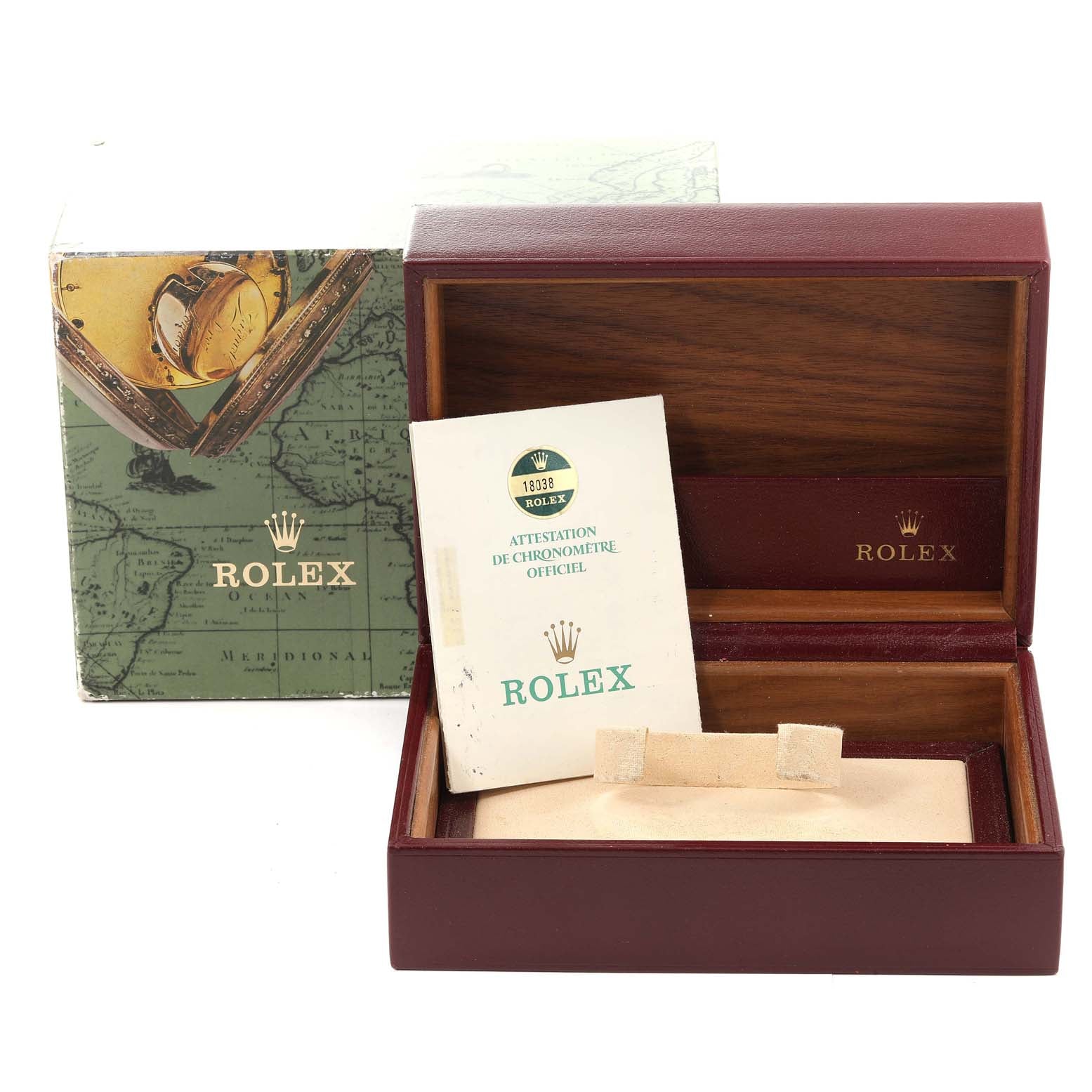 Rolex President Day-Date Yellow Gold Diamond Ruby Dial Watch 18038 Box Papers