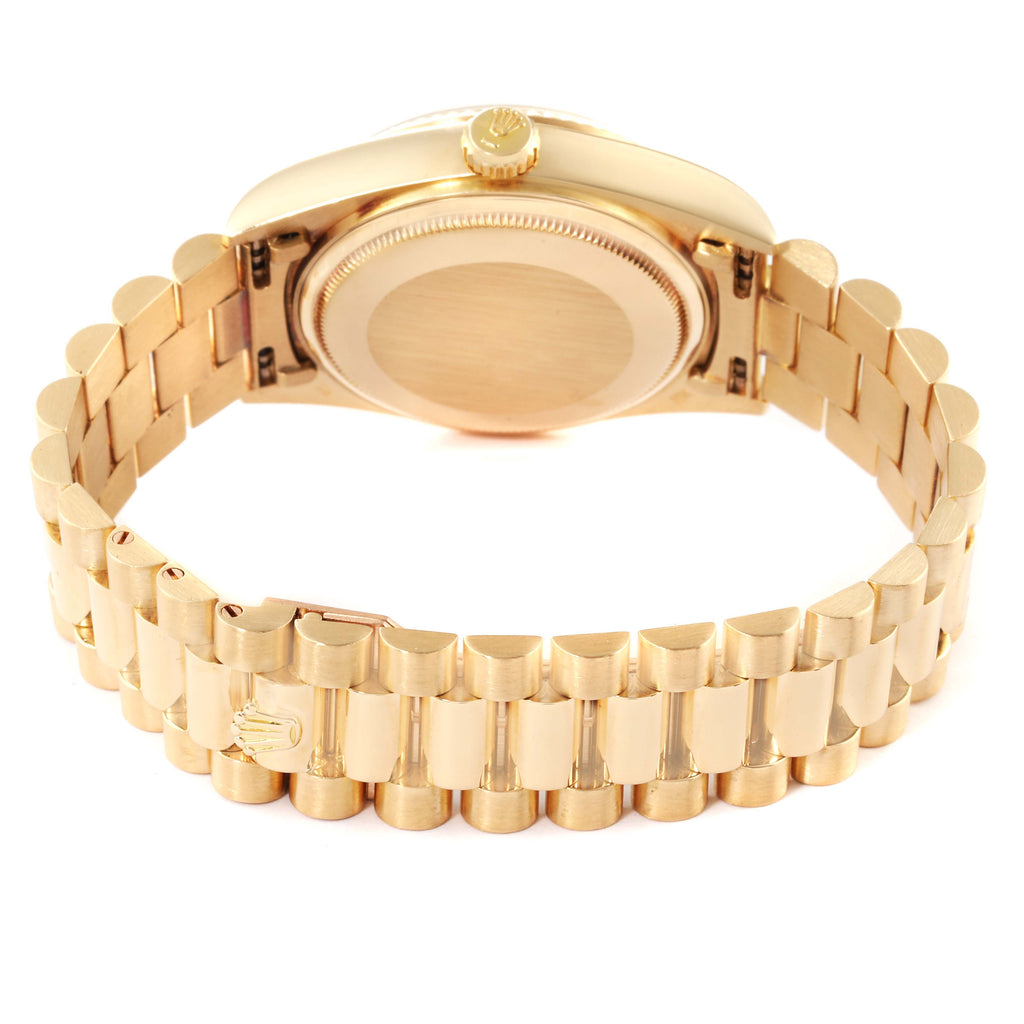 Rolex President Day-Date Yellow Gold Diamond Ruby Dial Watch 18038 Box Papers