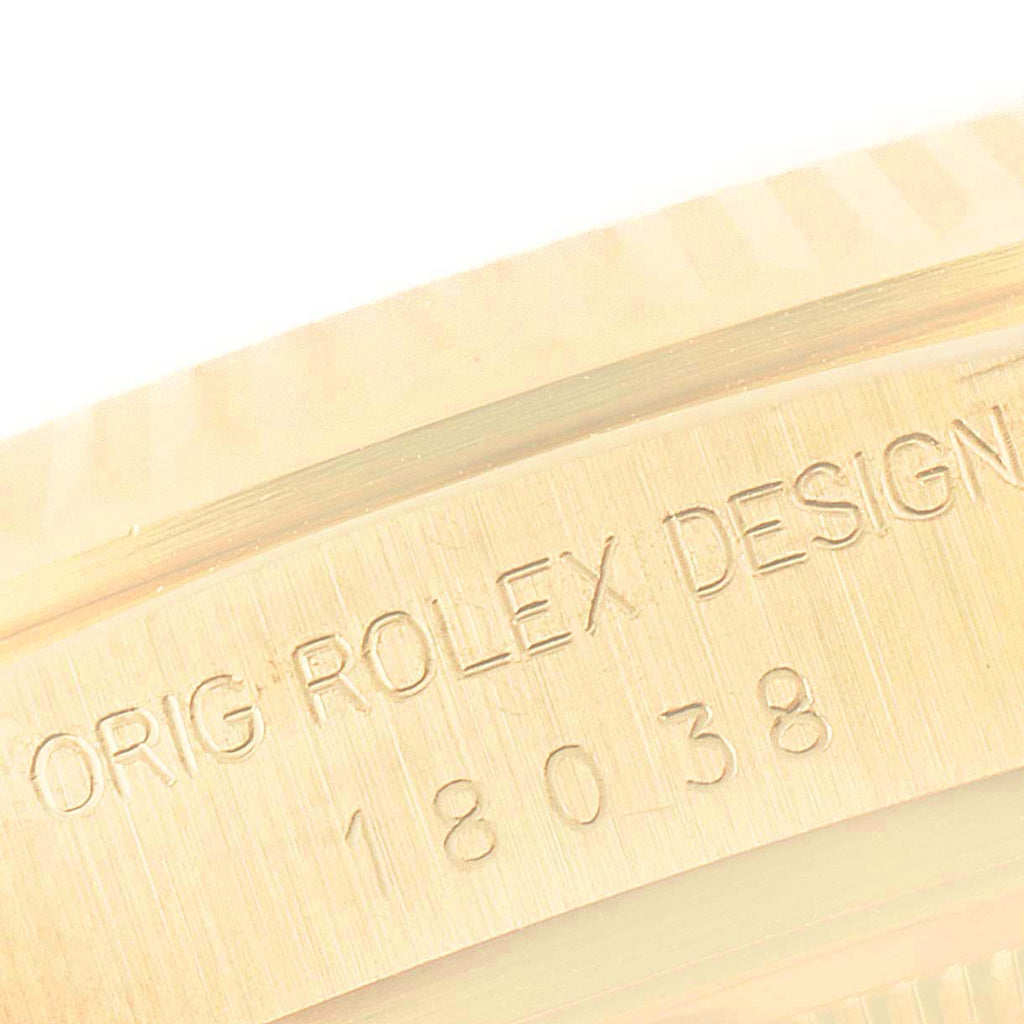 Rolex President Day-Date Yellow Gold Diamond Ruby Dial Watch 18038 Box Papers
