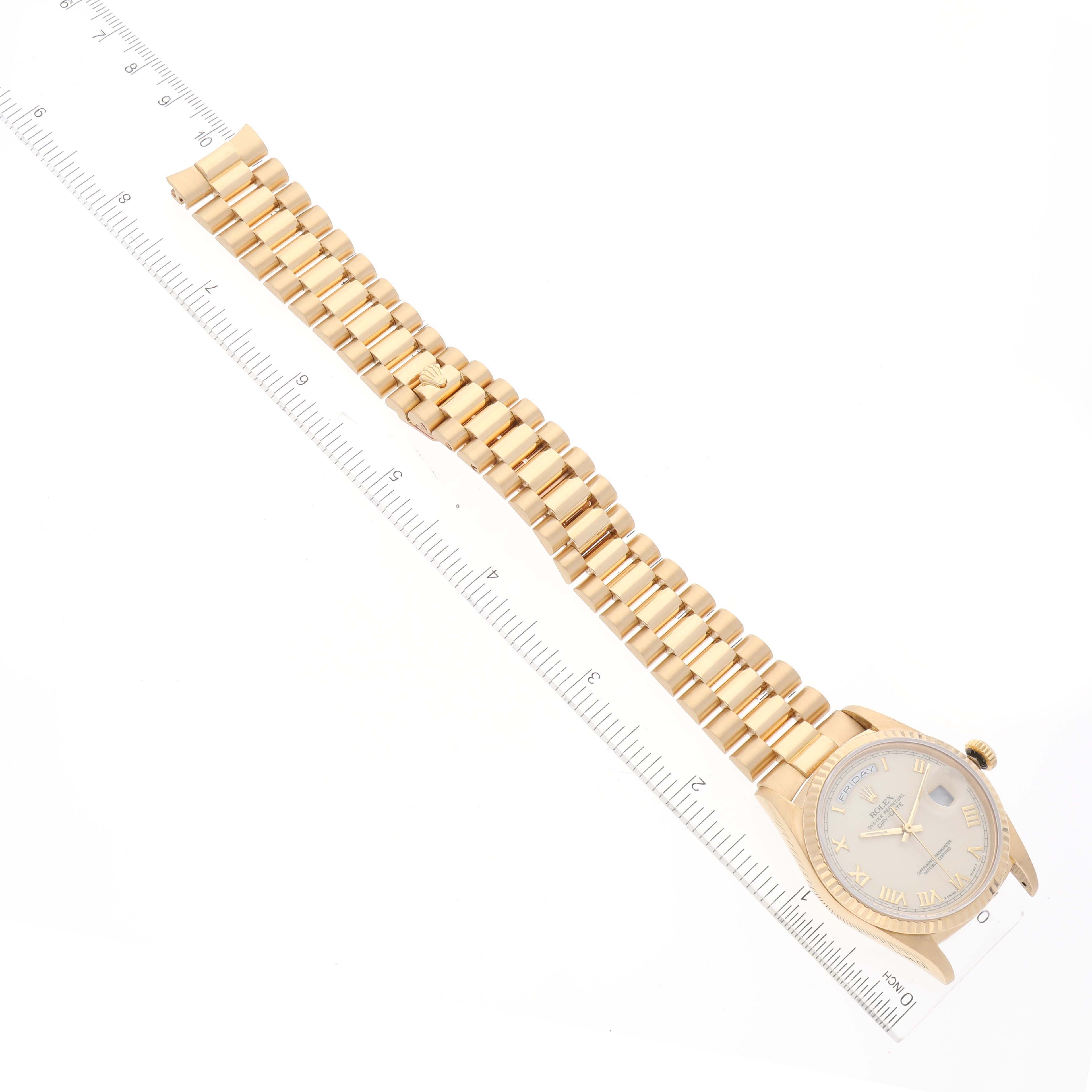 Rolex President Day-Date Yellow Gold Ivory Roman Dial Mens Watch 18238