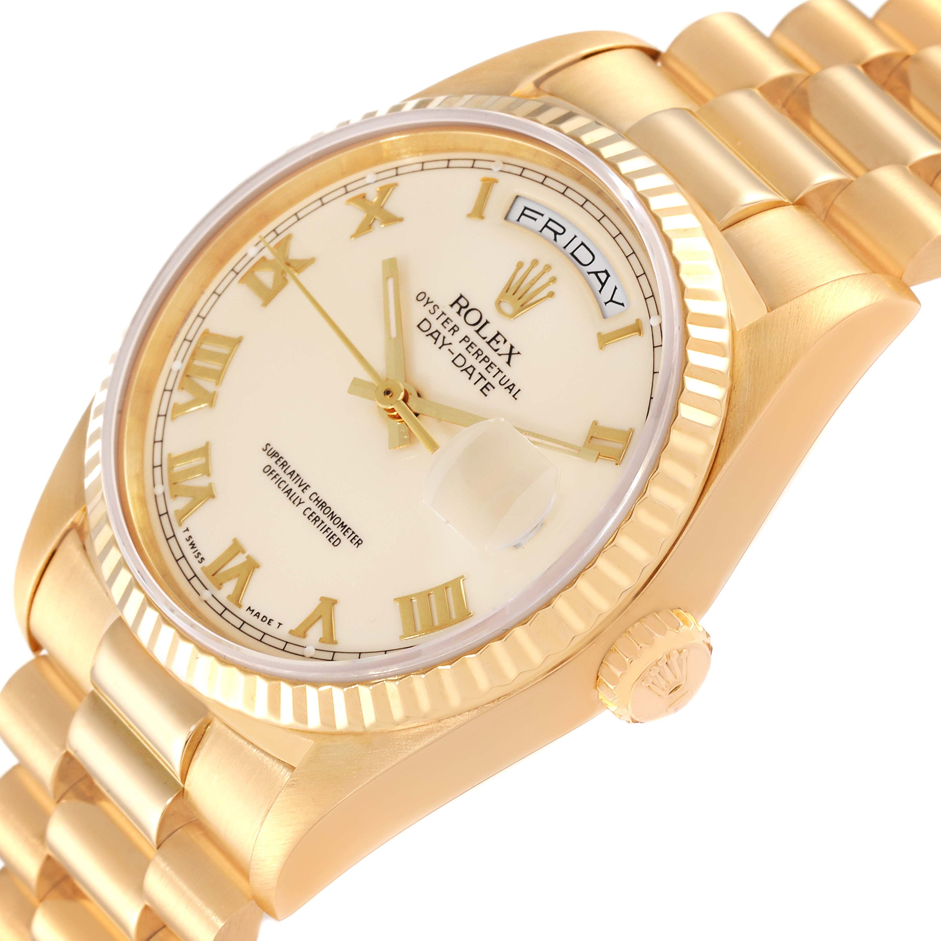 Rolex President Day-Date Yellow Gold Ivory Roman Dial Mens Watch 18238