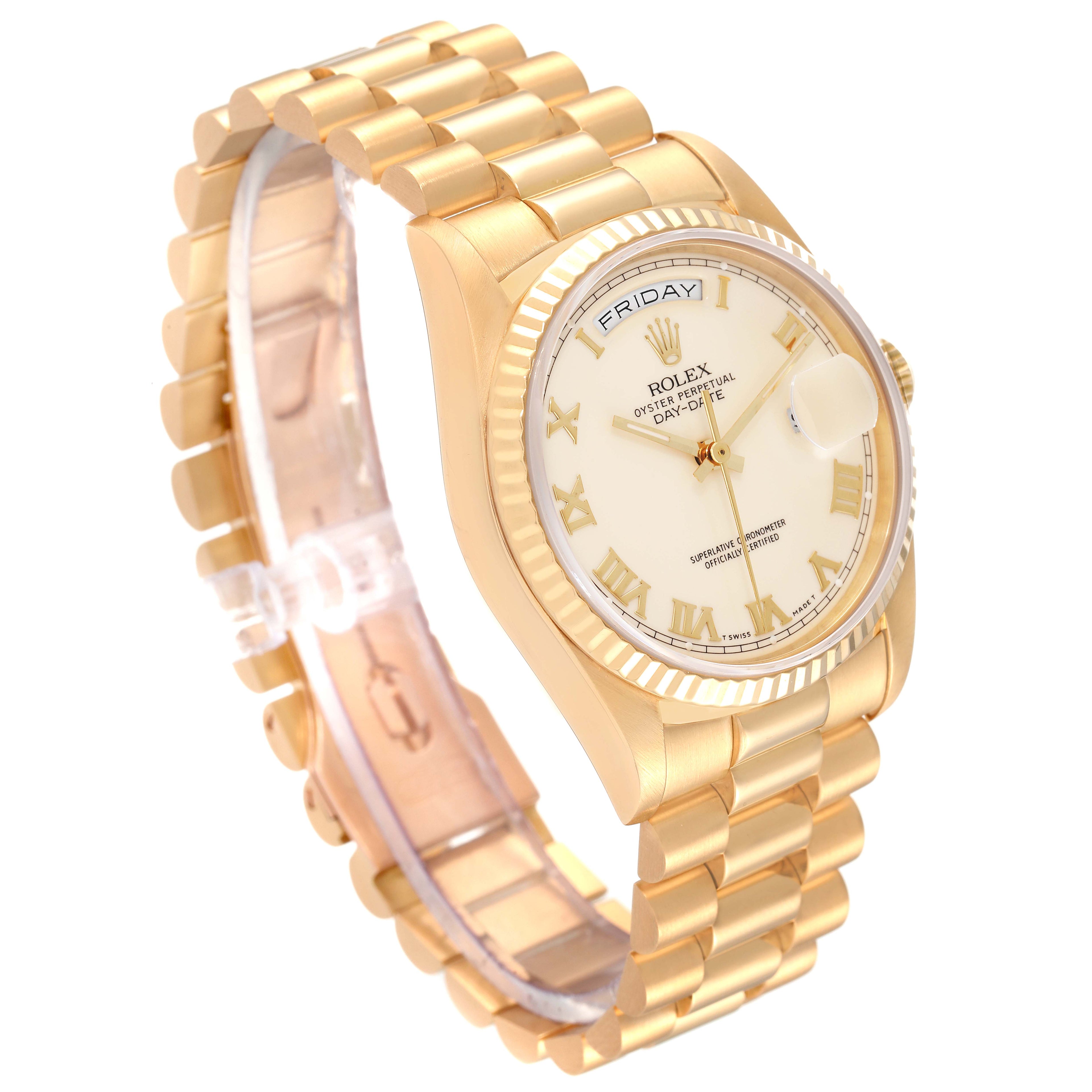 Rolex President Day-Date Yellow Gold Ivory Roman Dial Mens Watch 18238