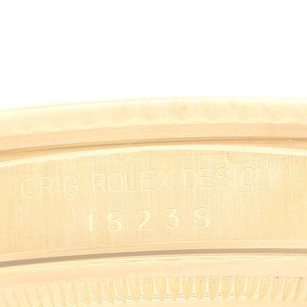 Rolex President Day-Date Yellow Gold Mother of Pearl Diamond Ruby Myriad Dial Watch 18238 Box