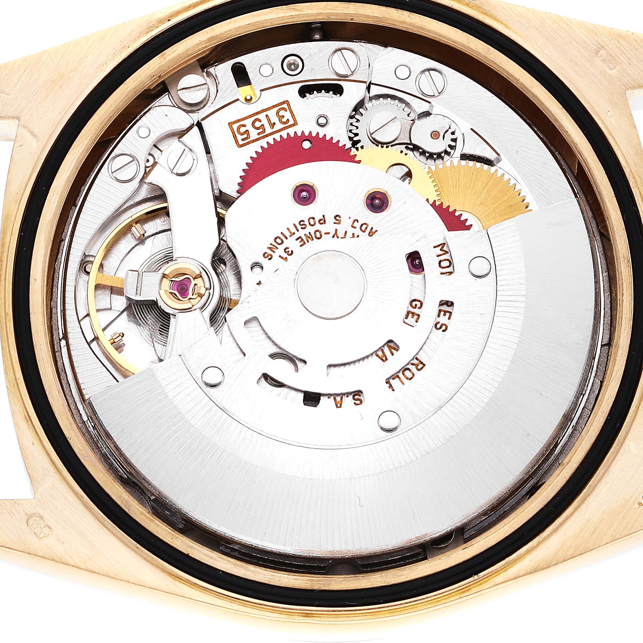 Rolex President Day-Date Yellow Gold Mother of Pearl Diamond Ruby Myriad Dial Watch 18238 Box