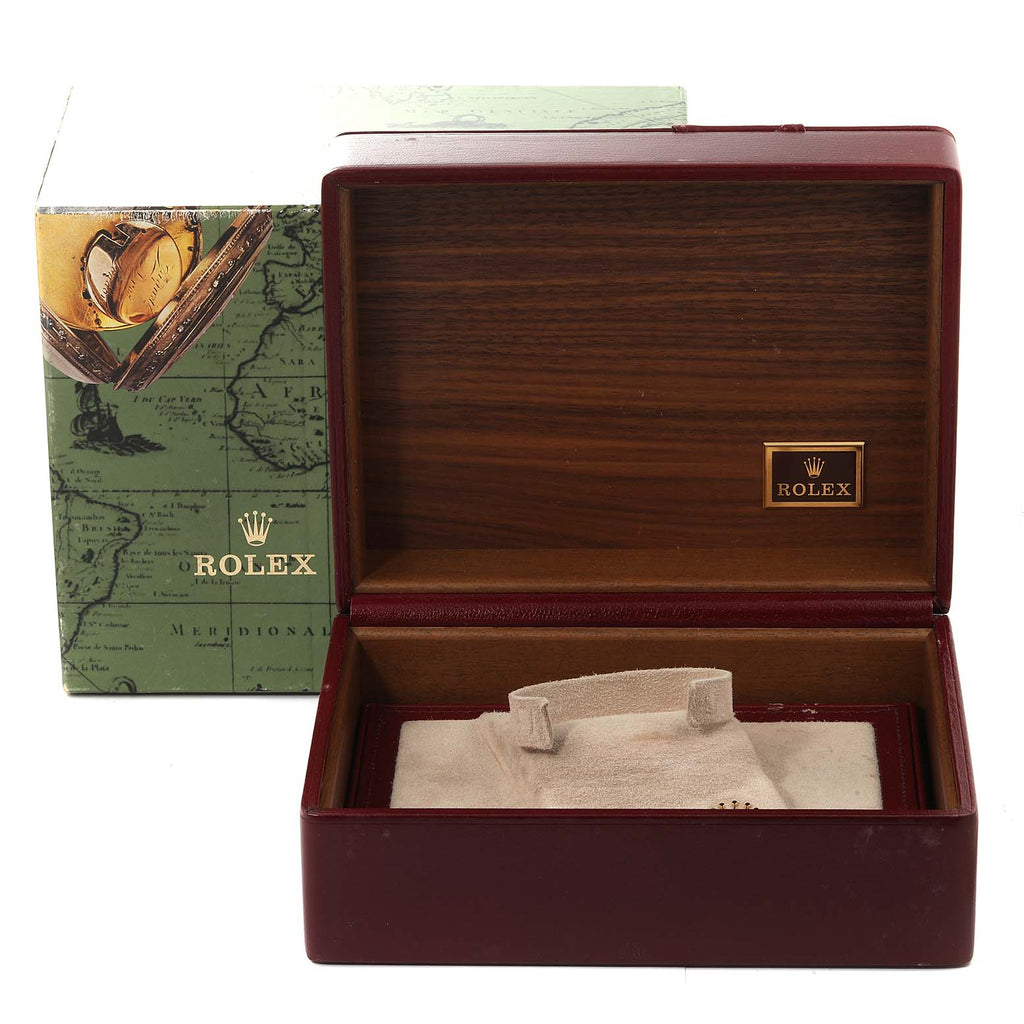 Rolex President Day-Date Yellow Gold Mother of Pearl Diamond Ruby Myriad Dial Watch 18238 Box