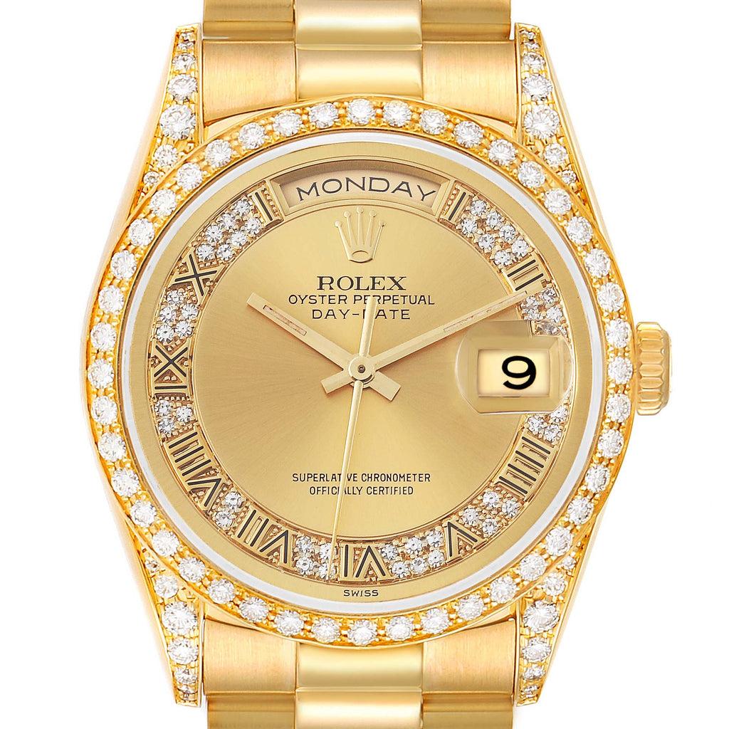 Rolex President Day-Date Yellow Gold Myriad Dial Diamond Lugs Mens Watch 18388