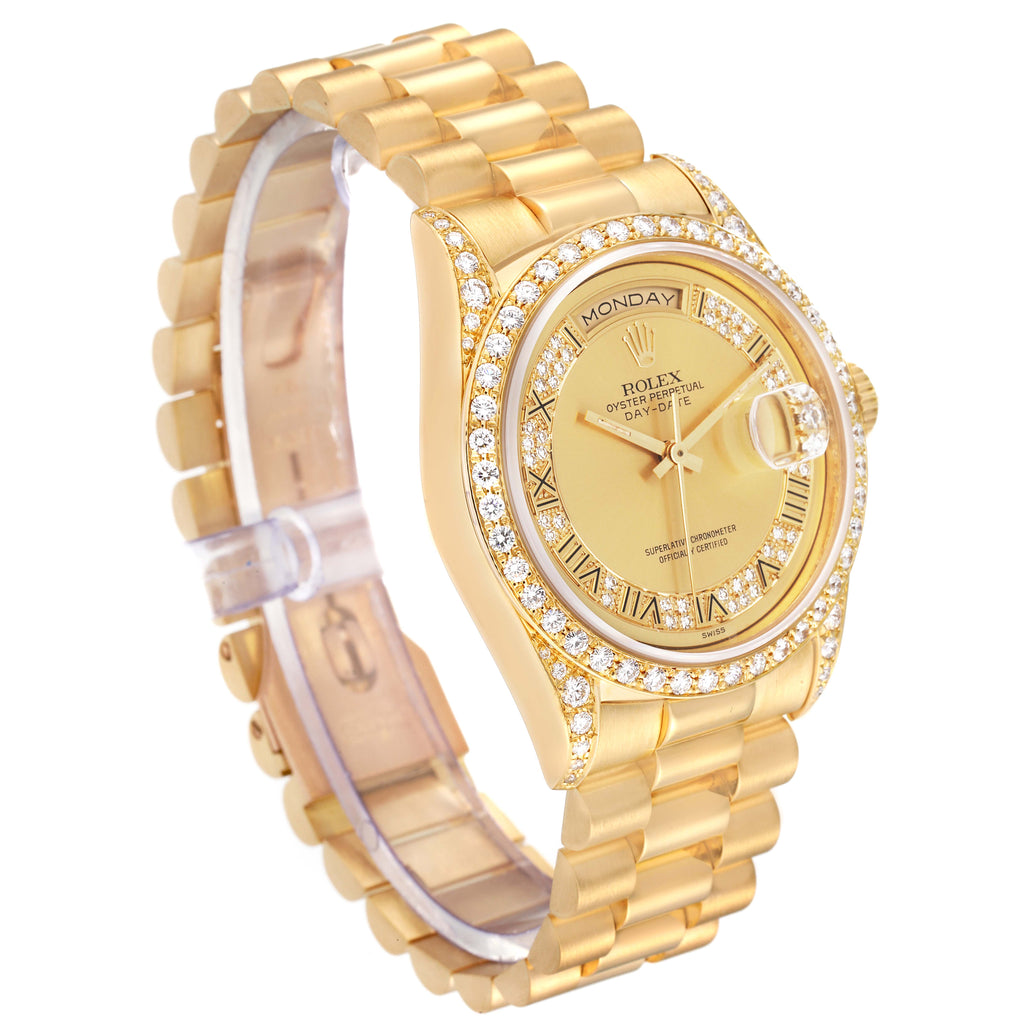 Rolex President Day-Date Yellow Gold Myriad Dial Diamond Lugs Mens Watch 18388