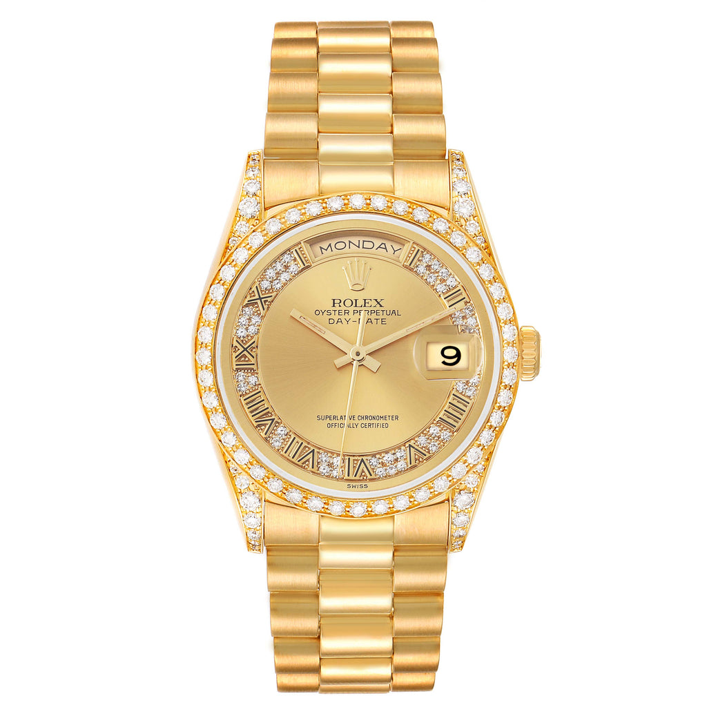 Rolex President Day-Date Yellow Gold Myriad Dial Diamond Lugs Mens Watch 18388