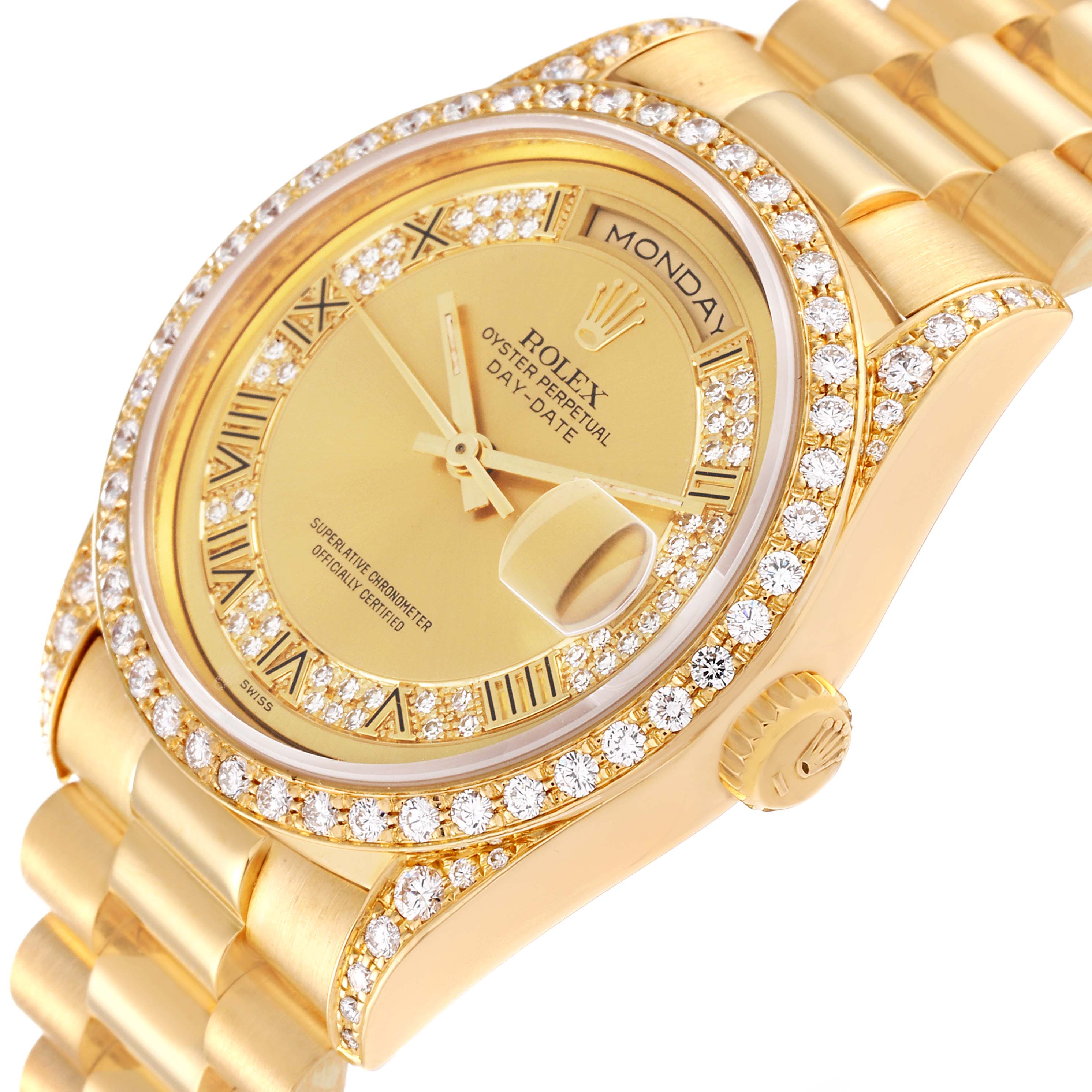Rolex President Day-Date Yellow Gold Myriad Dial Diamond Lugs Mens Watch 18388