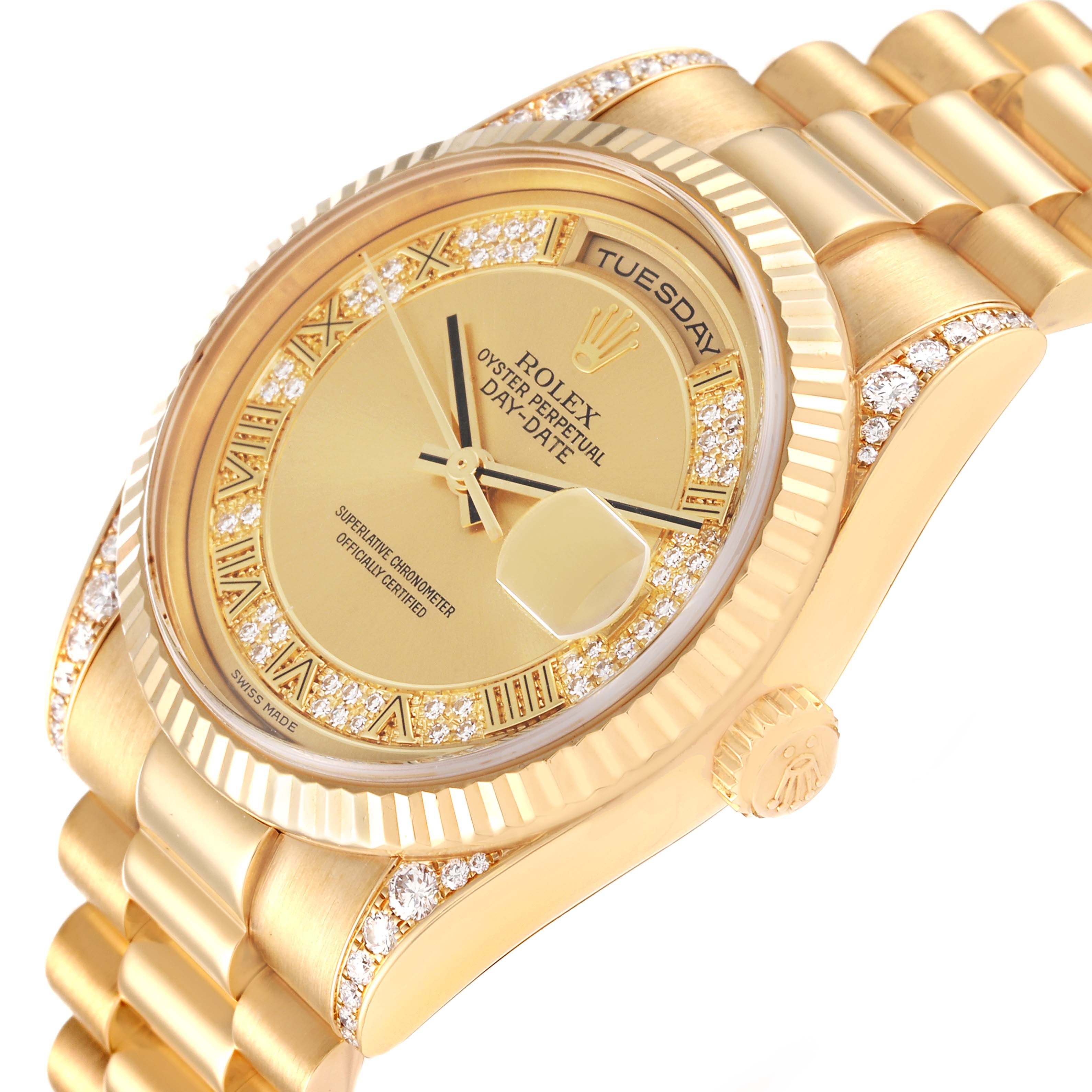 Rolex President Day Date Yellow Gold Myriad Dial Diamond Mens Watch 118338
