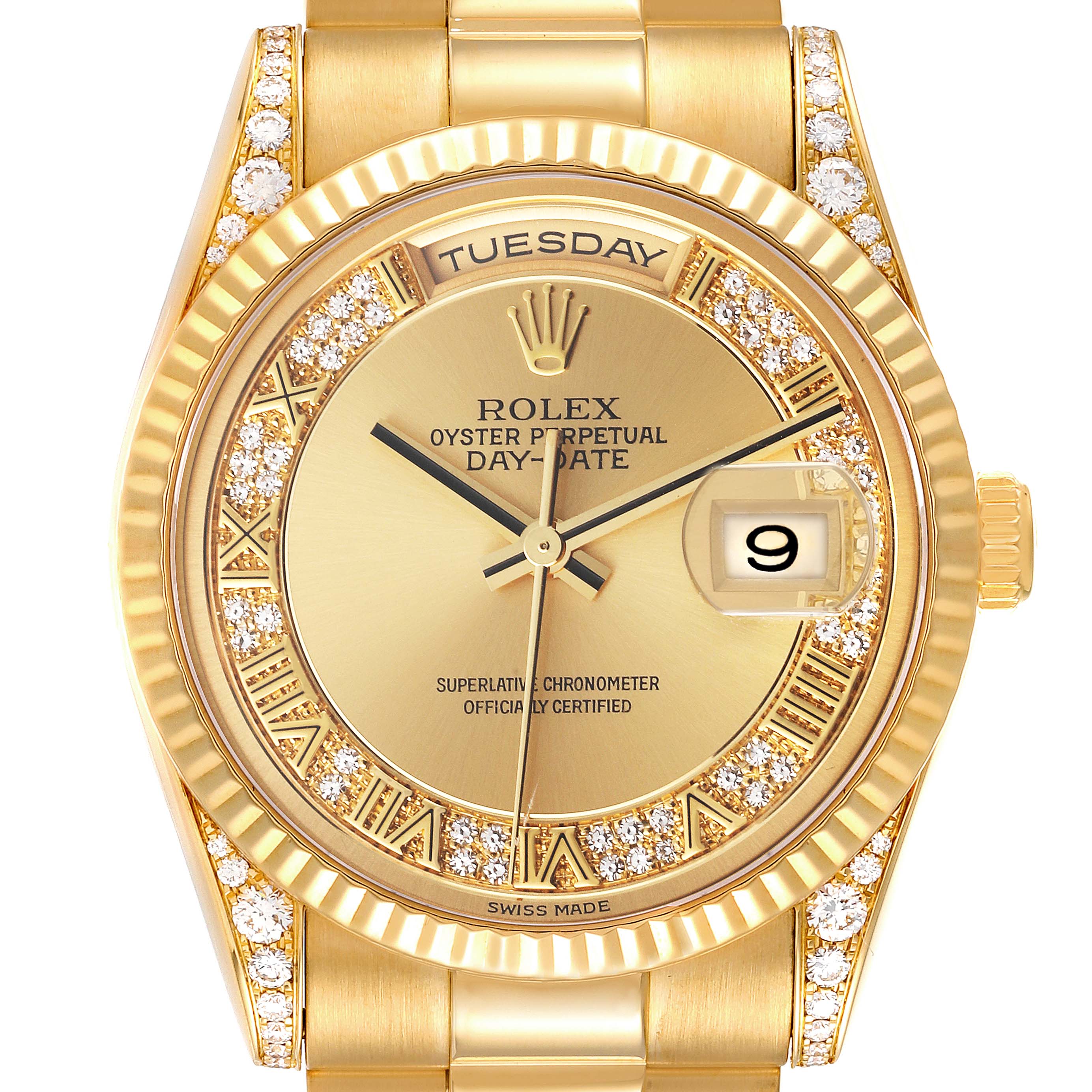 Rolex President Day Date Yellow Gold Myriad Dial Diamond Mens Watch 118338