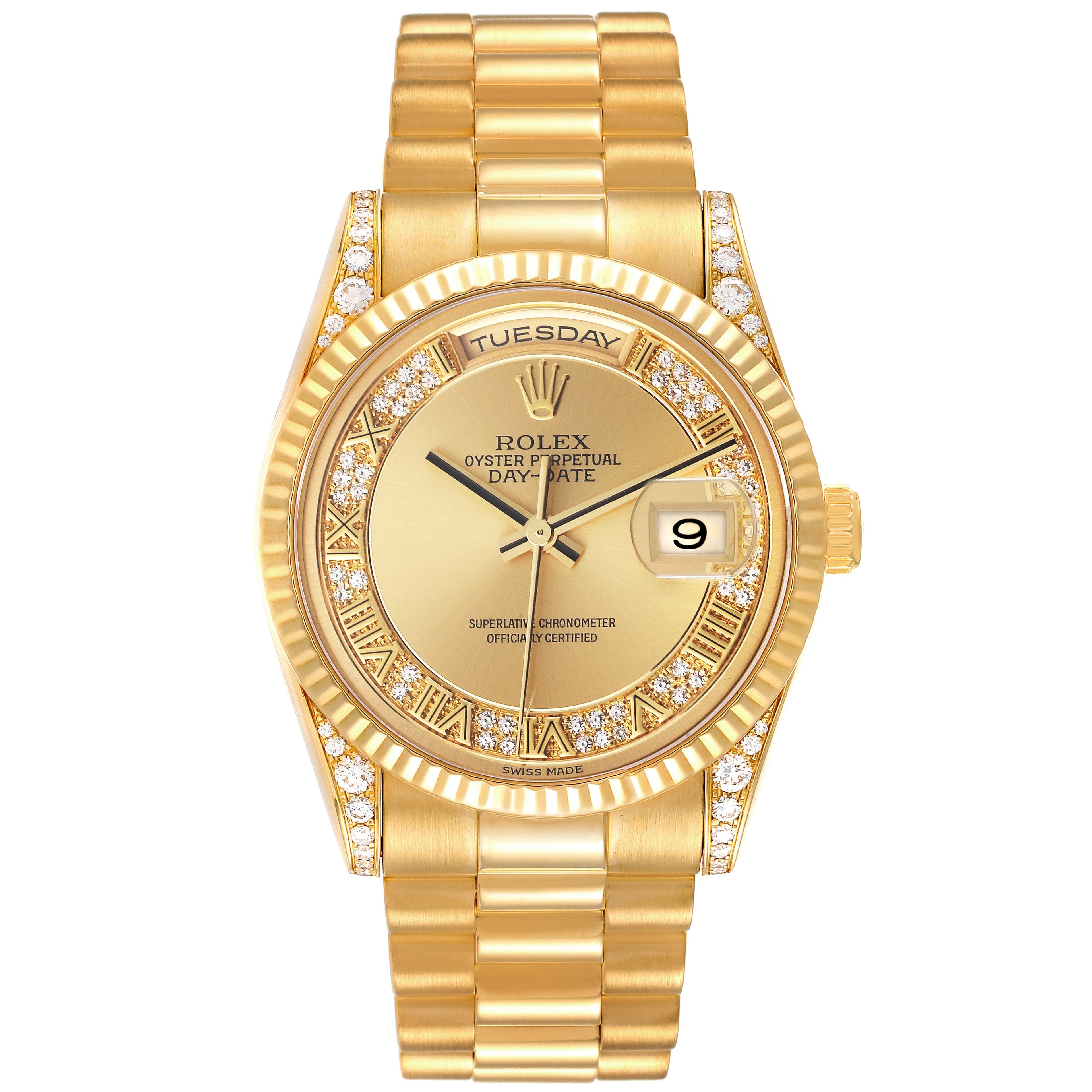 Rolex President Day Date Yellow Gold Myriad Dial Diamond Mens Watch 118338