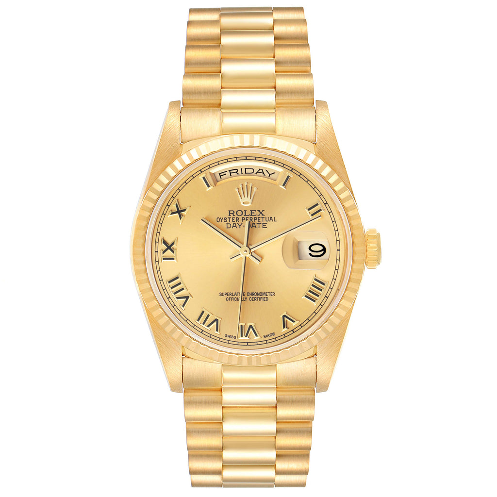 Rolex President Day-Date Yellow Gold Roman Dial Mens Watch 18238