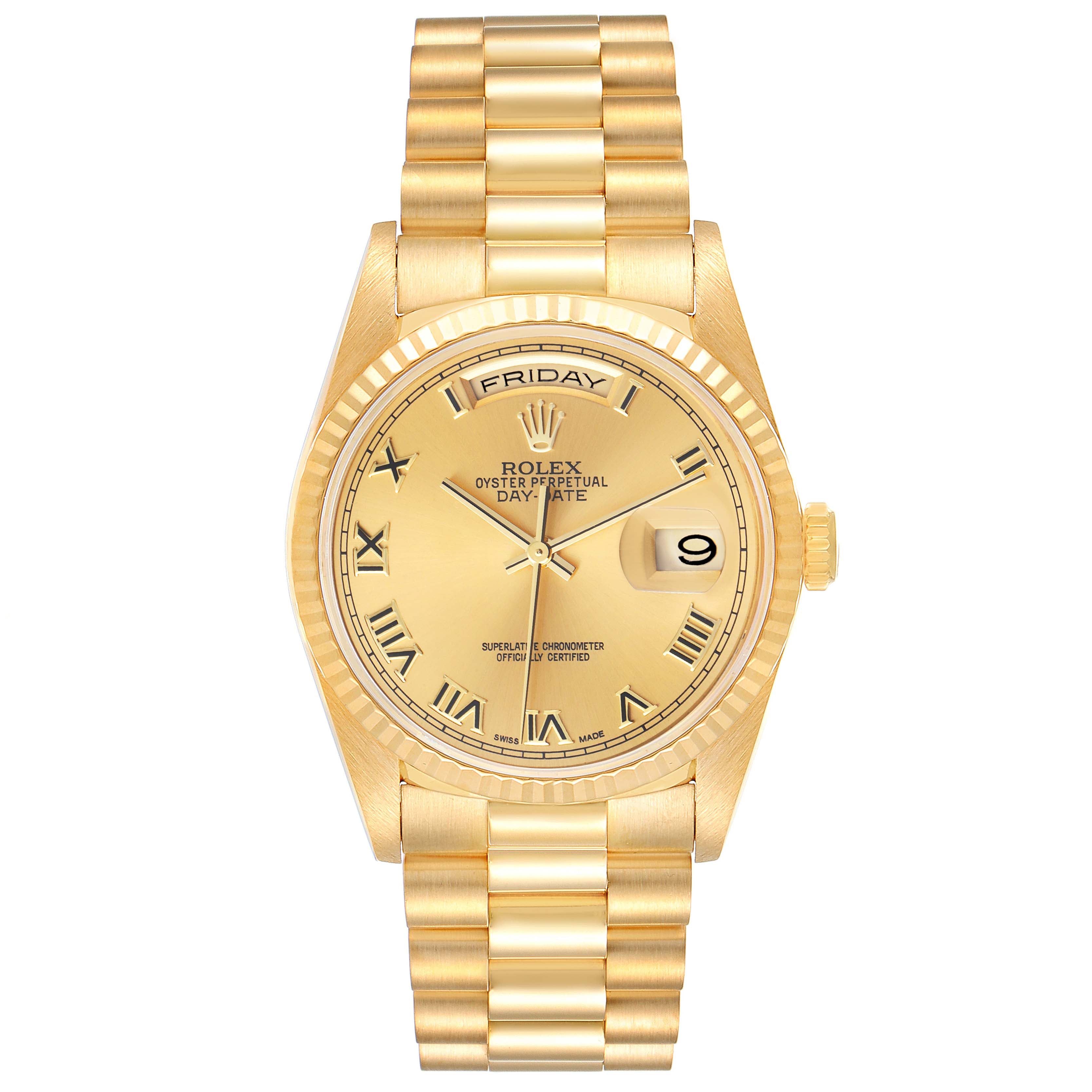 Rolex President Day-Date Yellow Gold Roman Dial Mens Watch 18238