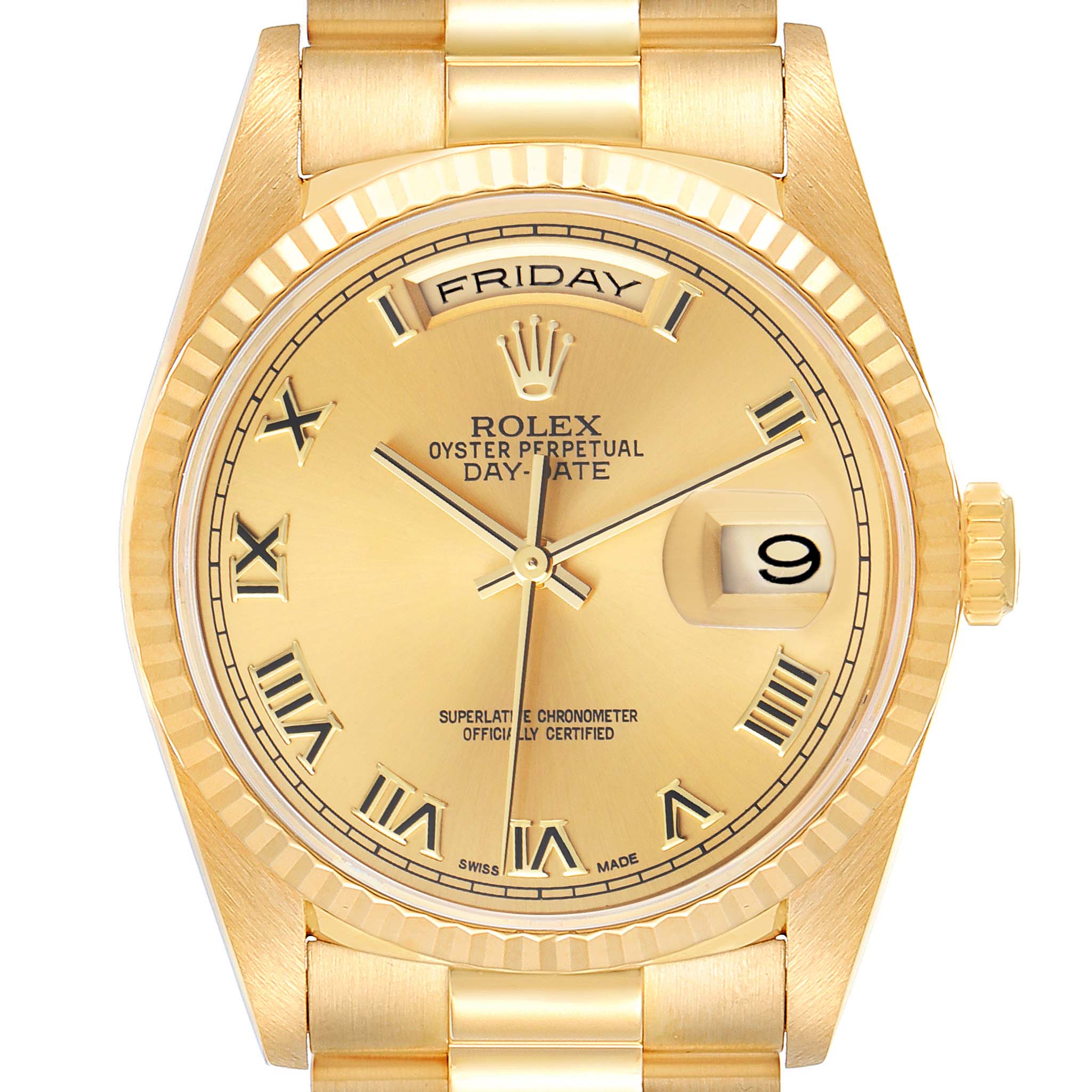 Rolex President Day-Date Yellow Gold Roman Dial Mens Watch 18238