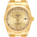 Rolex President Day-Date Yellow Gold String Diamond Dial Mens Watch 18238