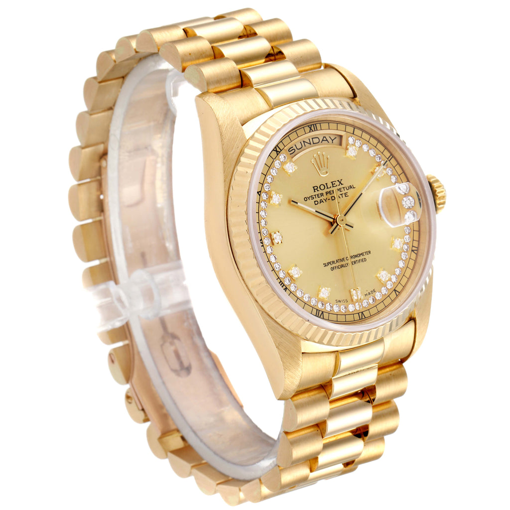 Rolex President Day-Date Yellow Gold String Diamond Dial Mens Watch 18238