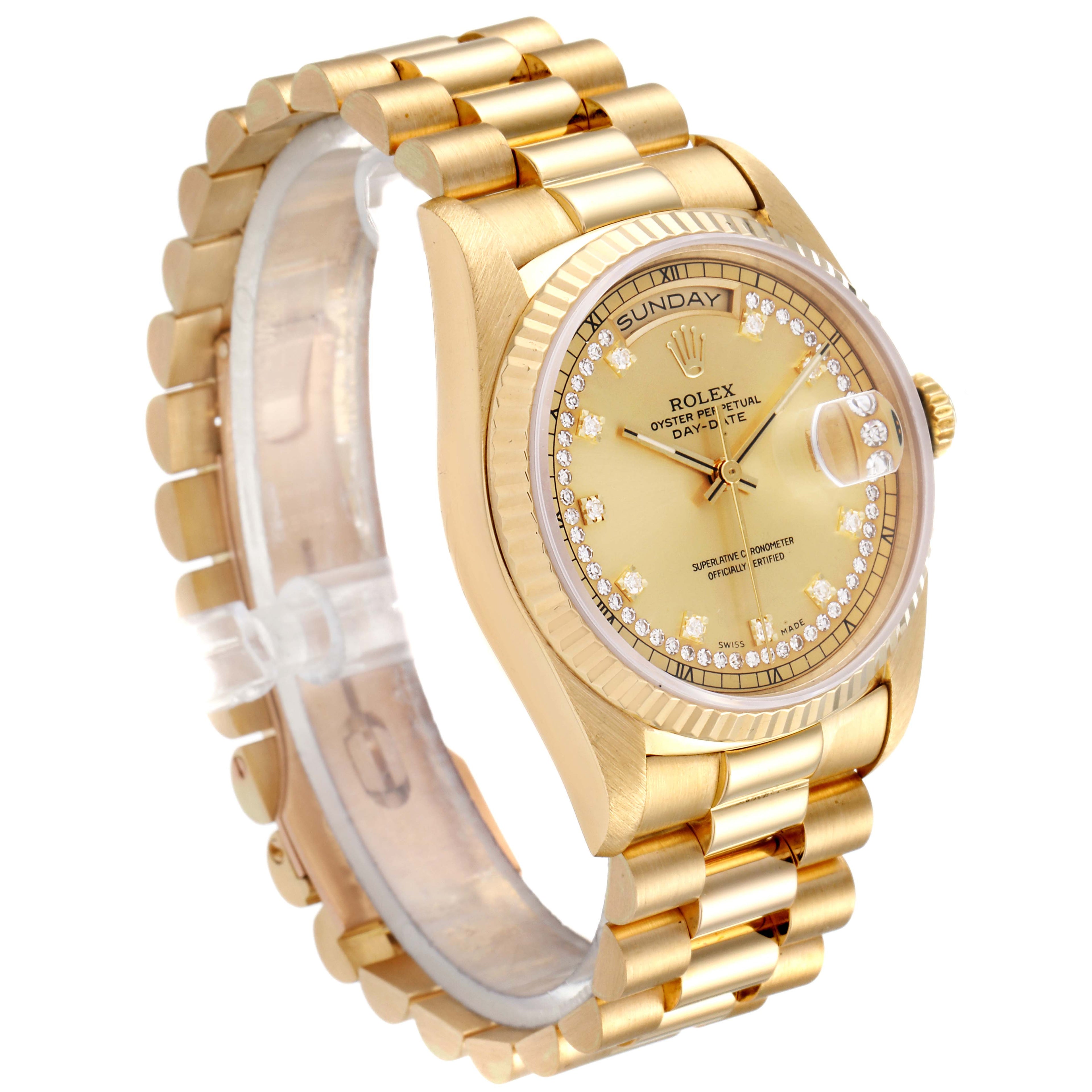 Rolex President Day-Date Yellow Gold String Diamond Dial Mens Watch 18238