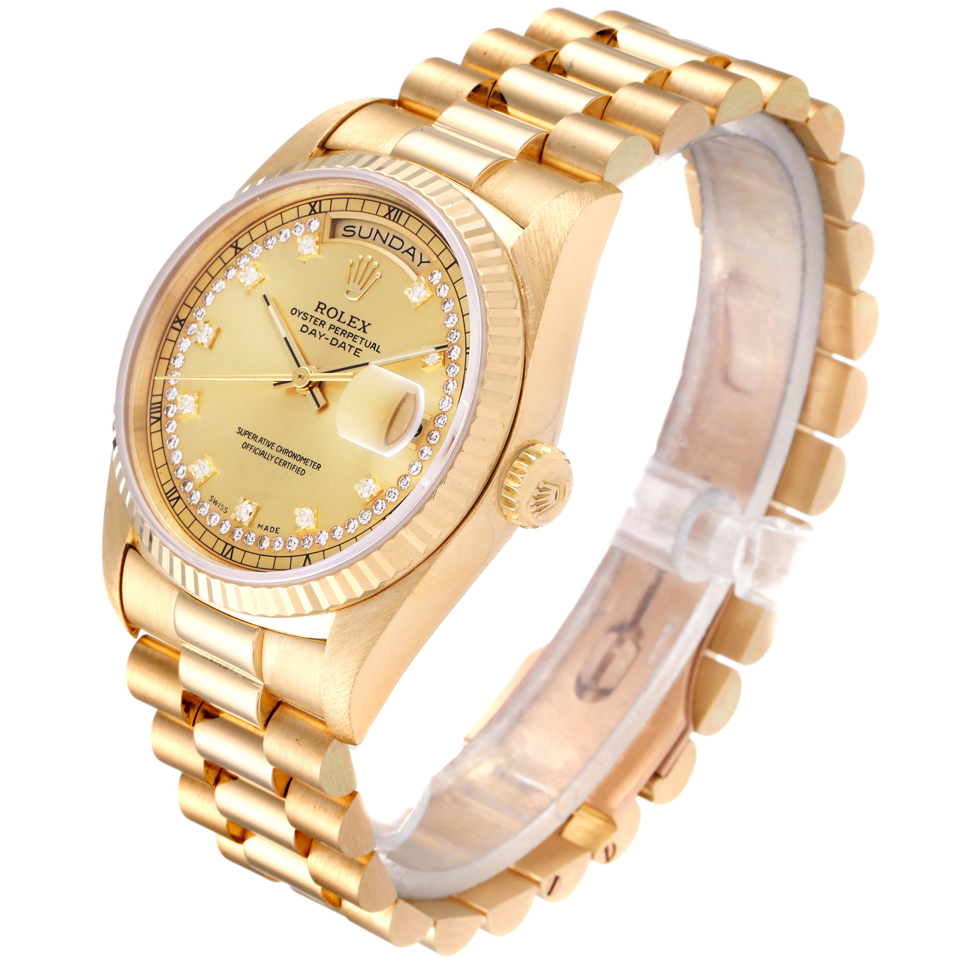 Rolex President Day-Date Yellow Gold String Diamond Dial Mens Watch 18238